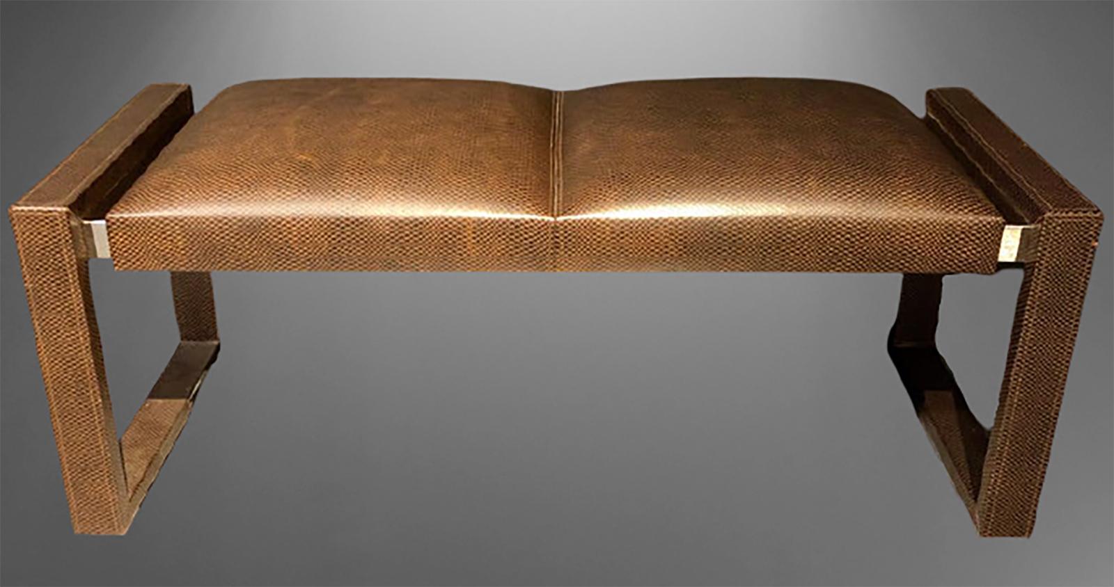Lorin_Marsh_Bench_Embossed_Leather_&_Polished_Stainless_Steel_2000s