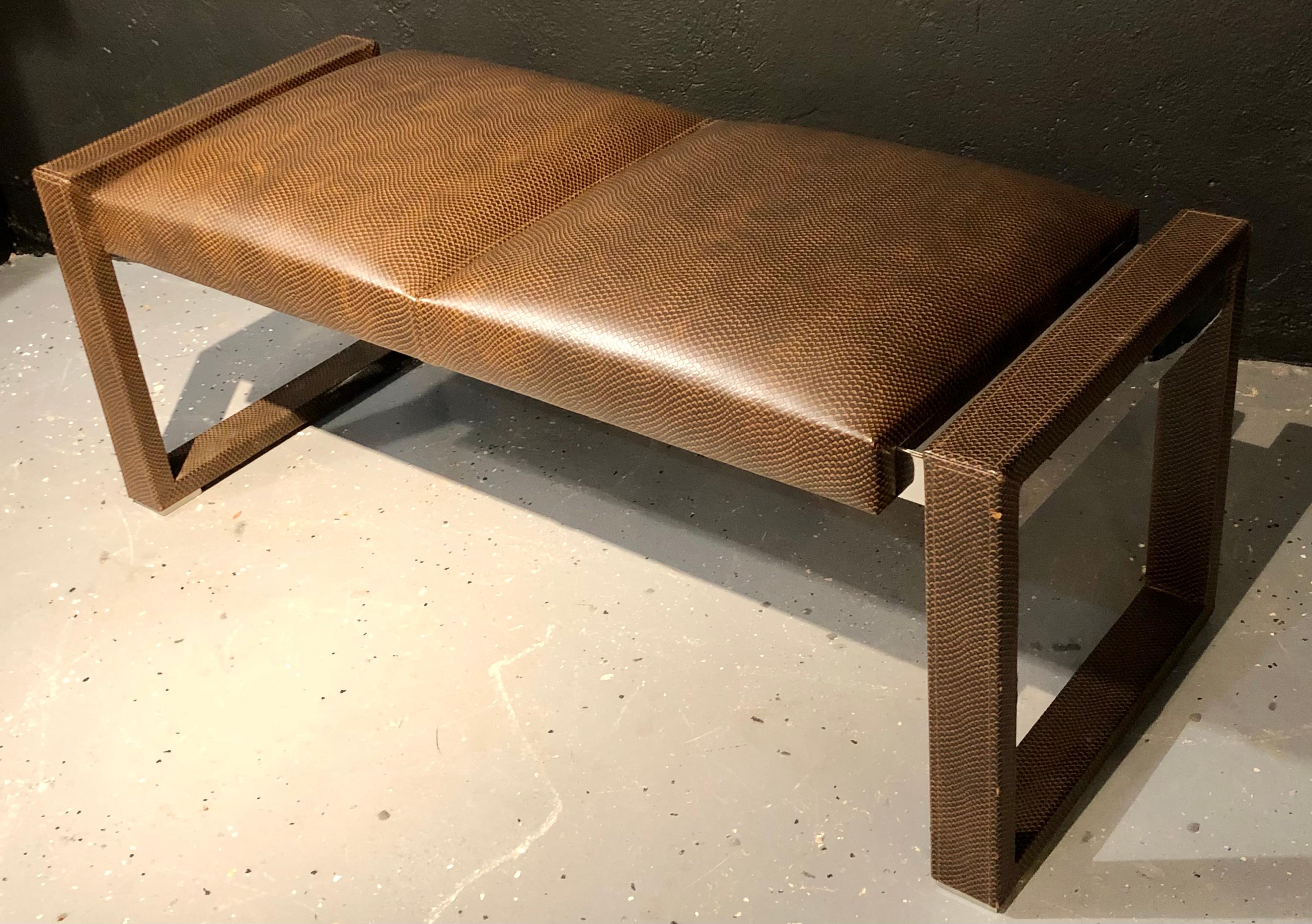 Lorin_Marsh_Bench_Embossed_Leather_&_Polished_Stainless_Steel_2000s
