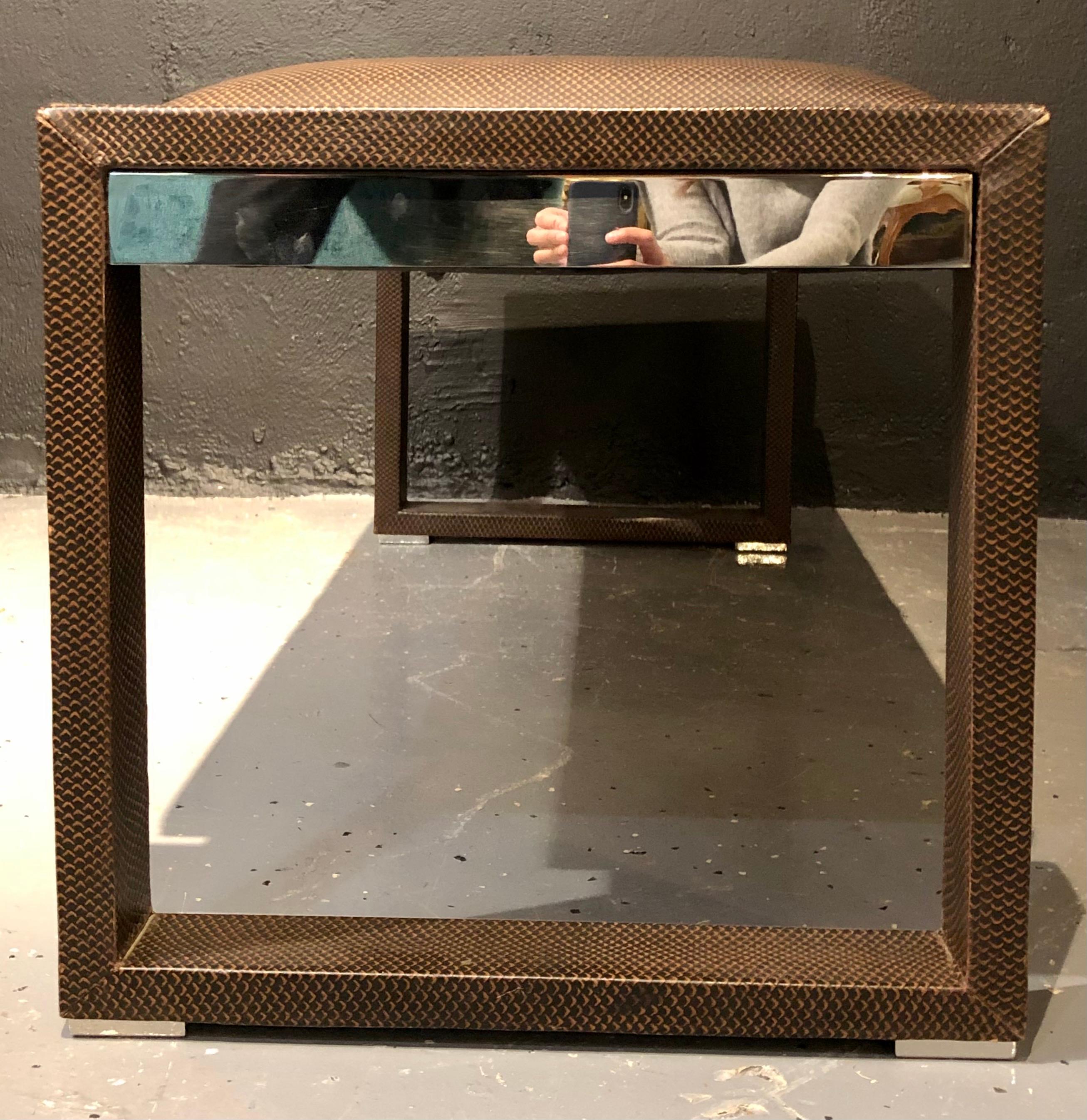 Lorin_Marsh_Bench_Embossed_Leather_&_Polished_Stainless_Steel_2000s