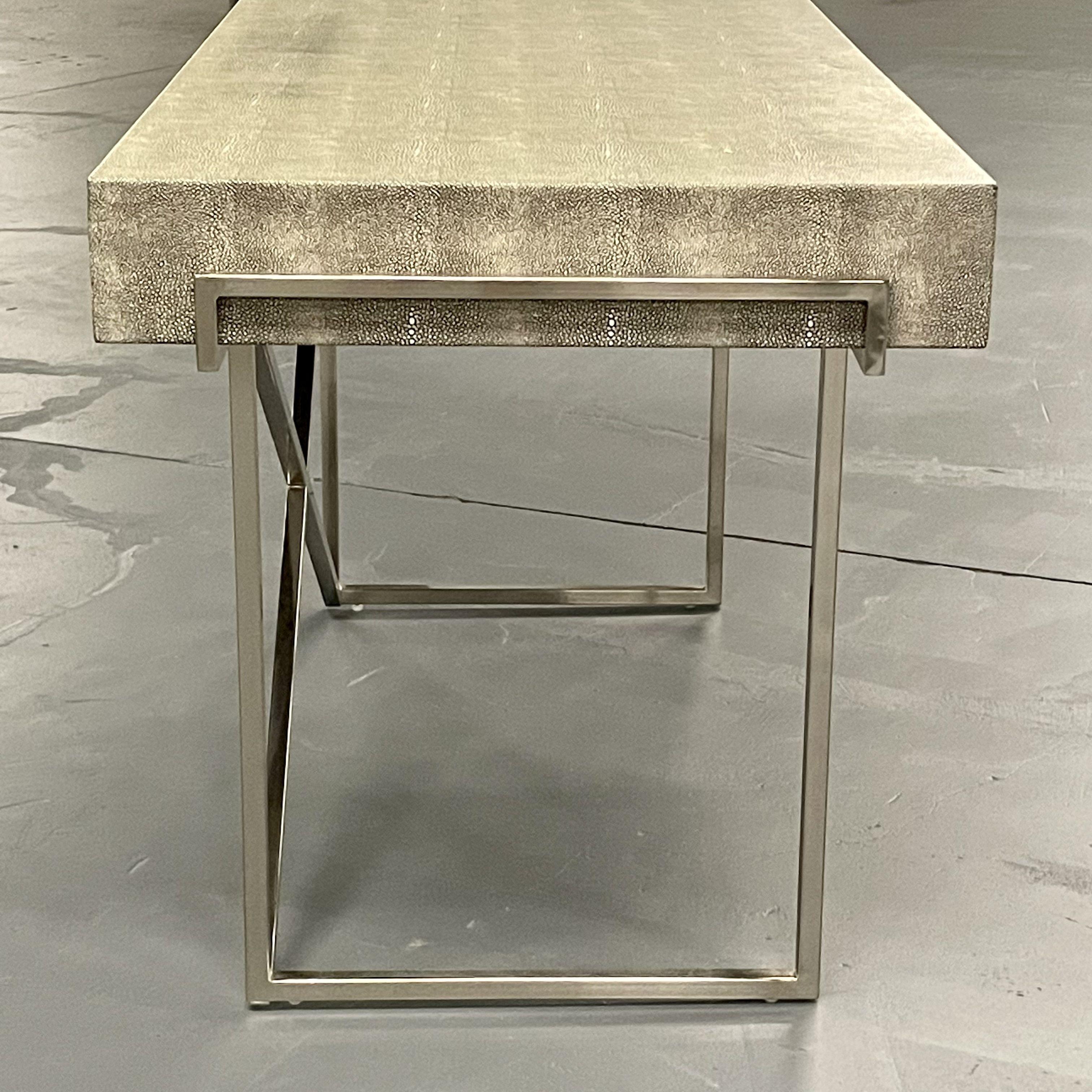 Style_Faux_Shagreen_Desk_with_Chrome_X-Base,_1980s