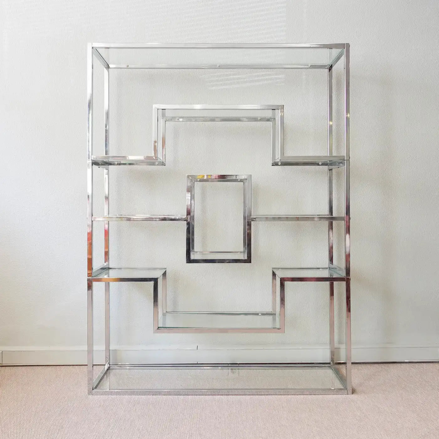 Chrome_and_Glass_Shelving_Unit_in_the_Style_of_Romeo_Rega,_Mid_Century_Modern,_1970s,_Italy