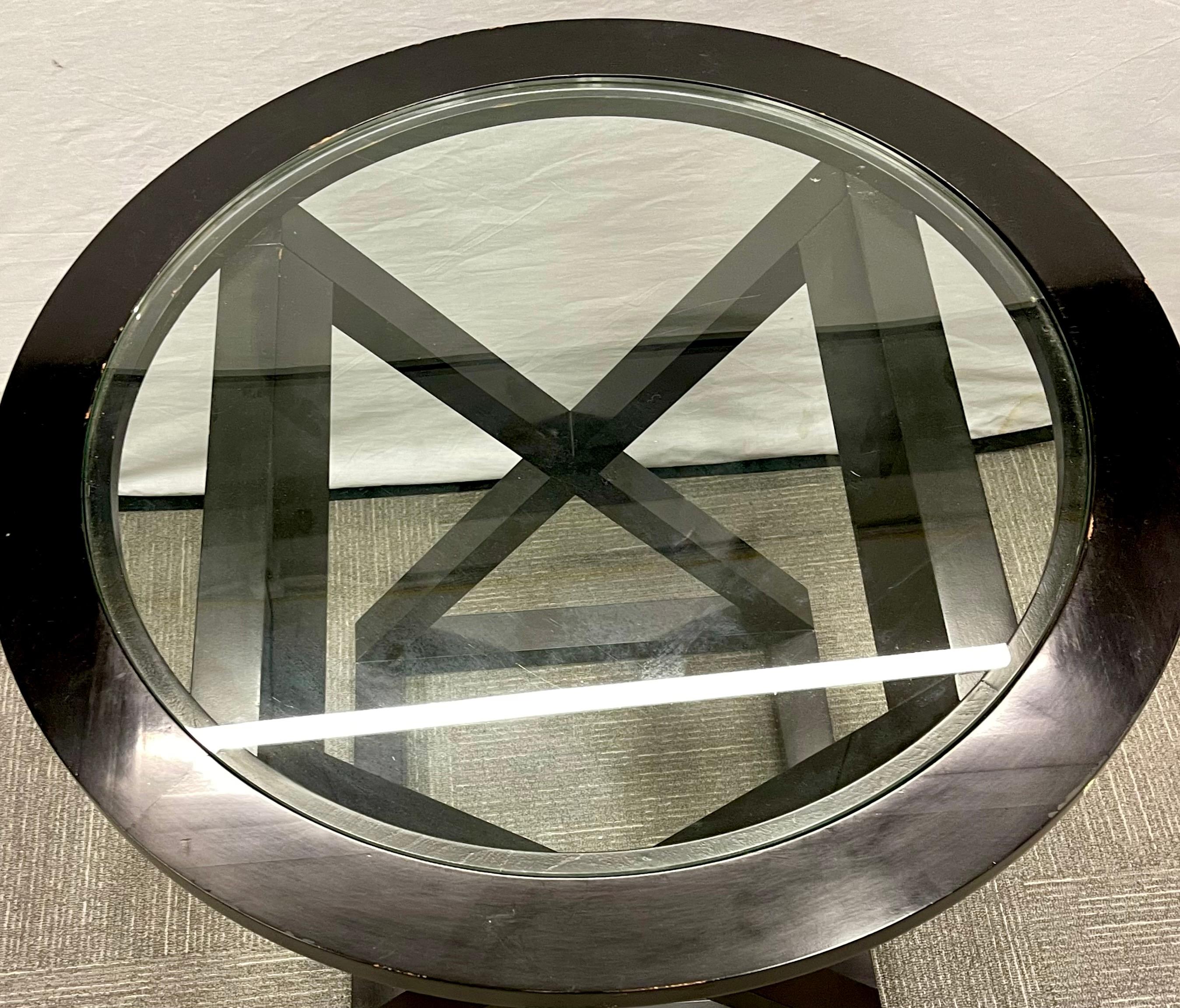 X-Base_Center_Table_Hollywood_Regency_Brass_Glass_1990s_USA