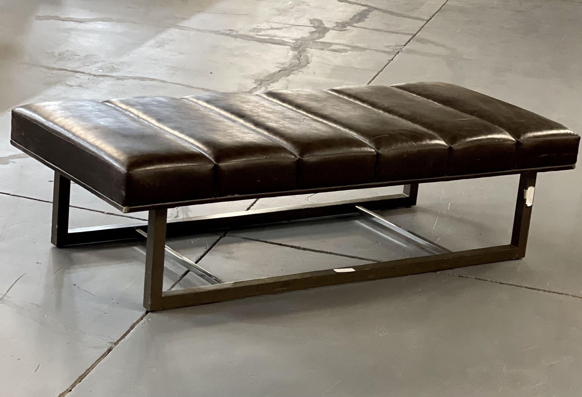 Leather_Bench_with_Steel_Base_by_J.A._Casillas,_1980s_Mid‑Century_Modern,_USA