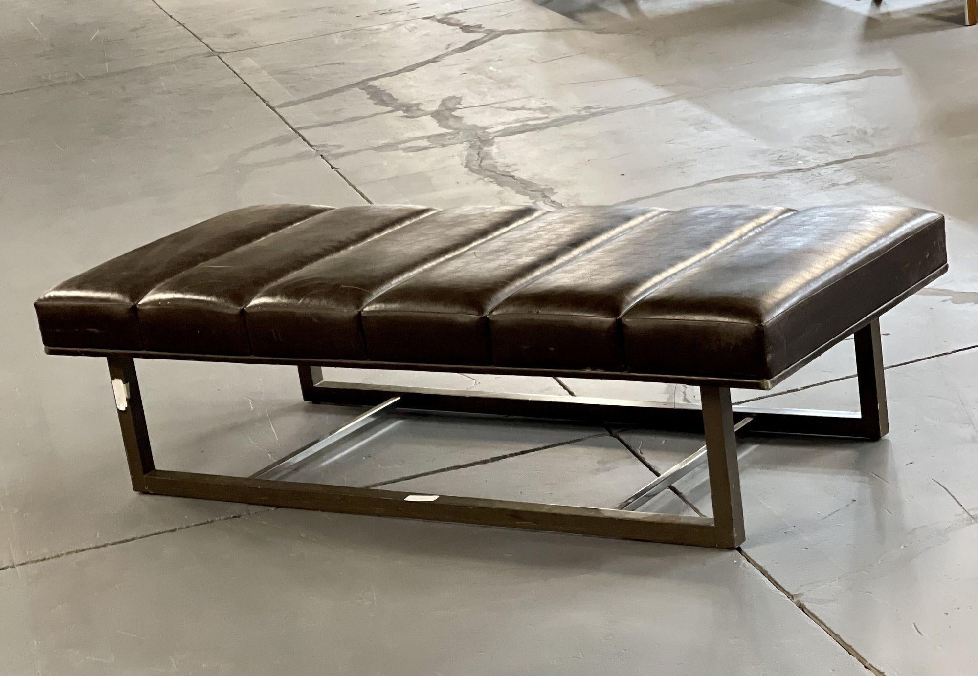 Leather_Bench_with_Steel_Base_by_J.A._Casillas,_1980s_Mid‑Century_Modern,_USA