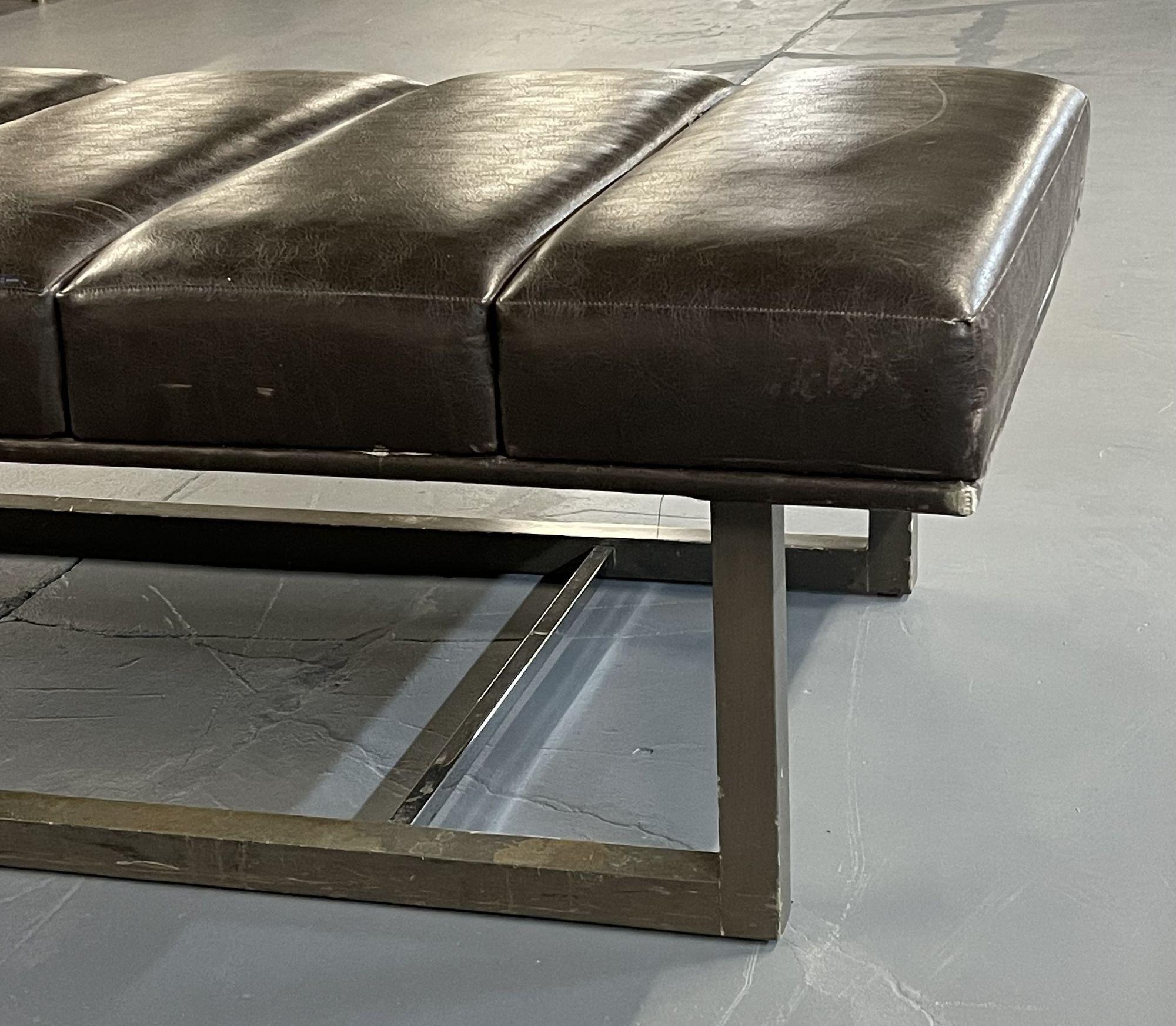 Leather_Bench_with_Steel_Base_by_J.A._Casillas,_1980s_Mid‑Century_Modern,_USA