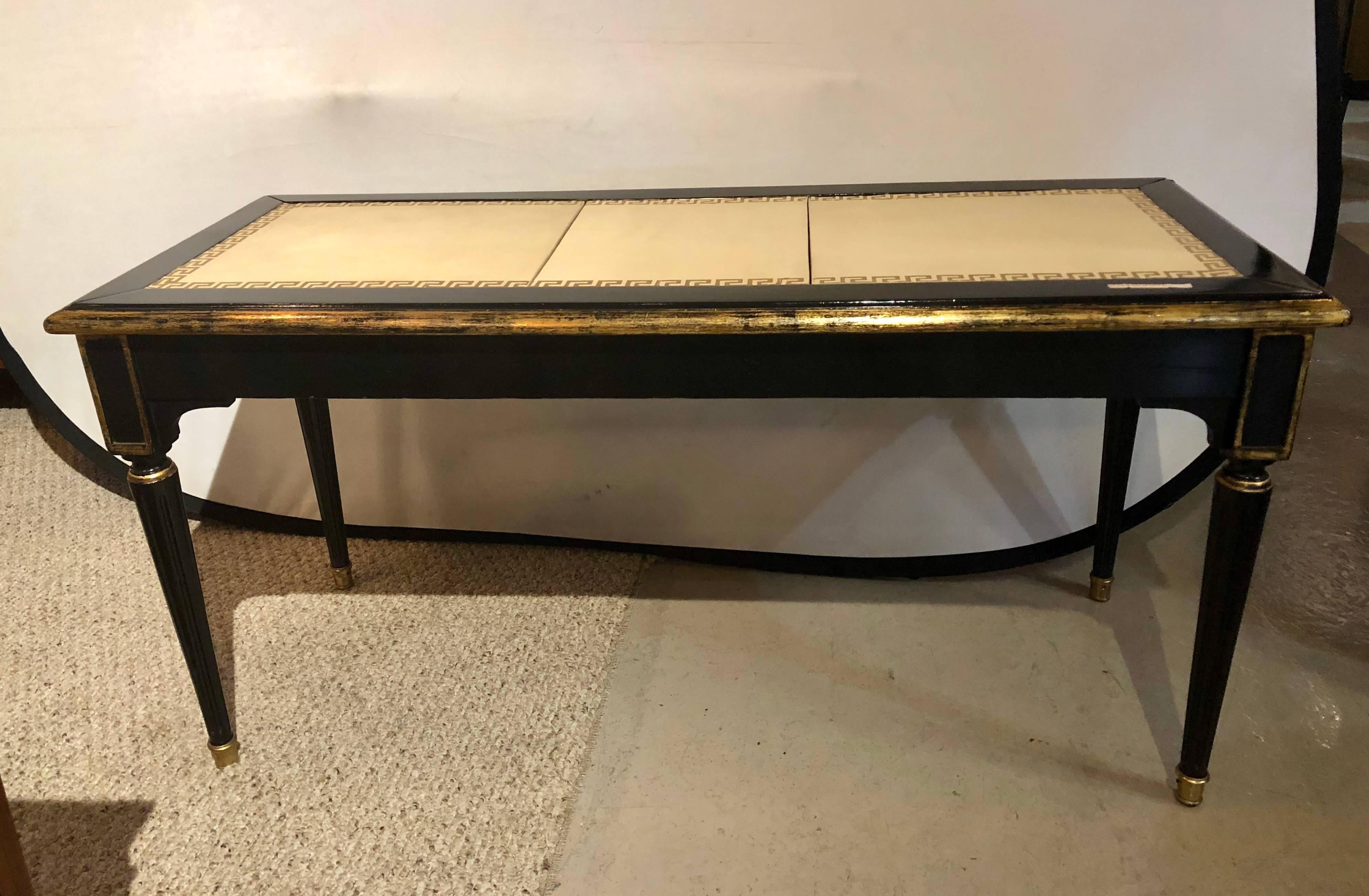Hollywood_Regency_Black_Lacquer_Side_Table_with_Gold_Greek_Key_&_Leather_Top_1950s