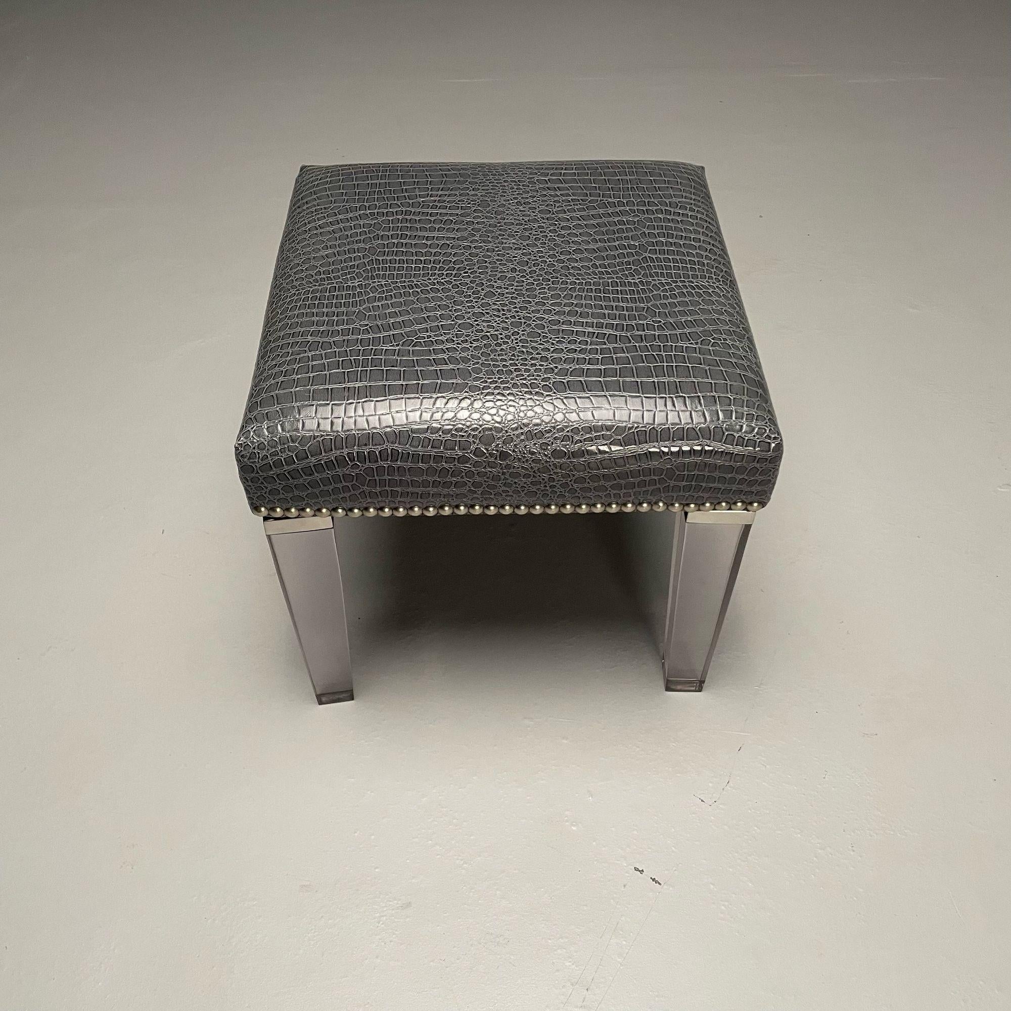 Contemporary_Modern_Footstool_Chrome_Acrylic_Faux_Snakeskin_2010s_USA