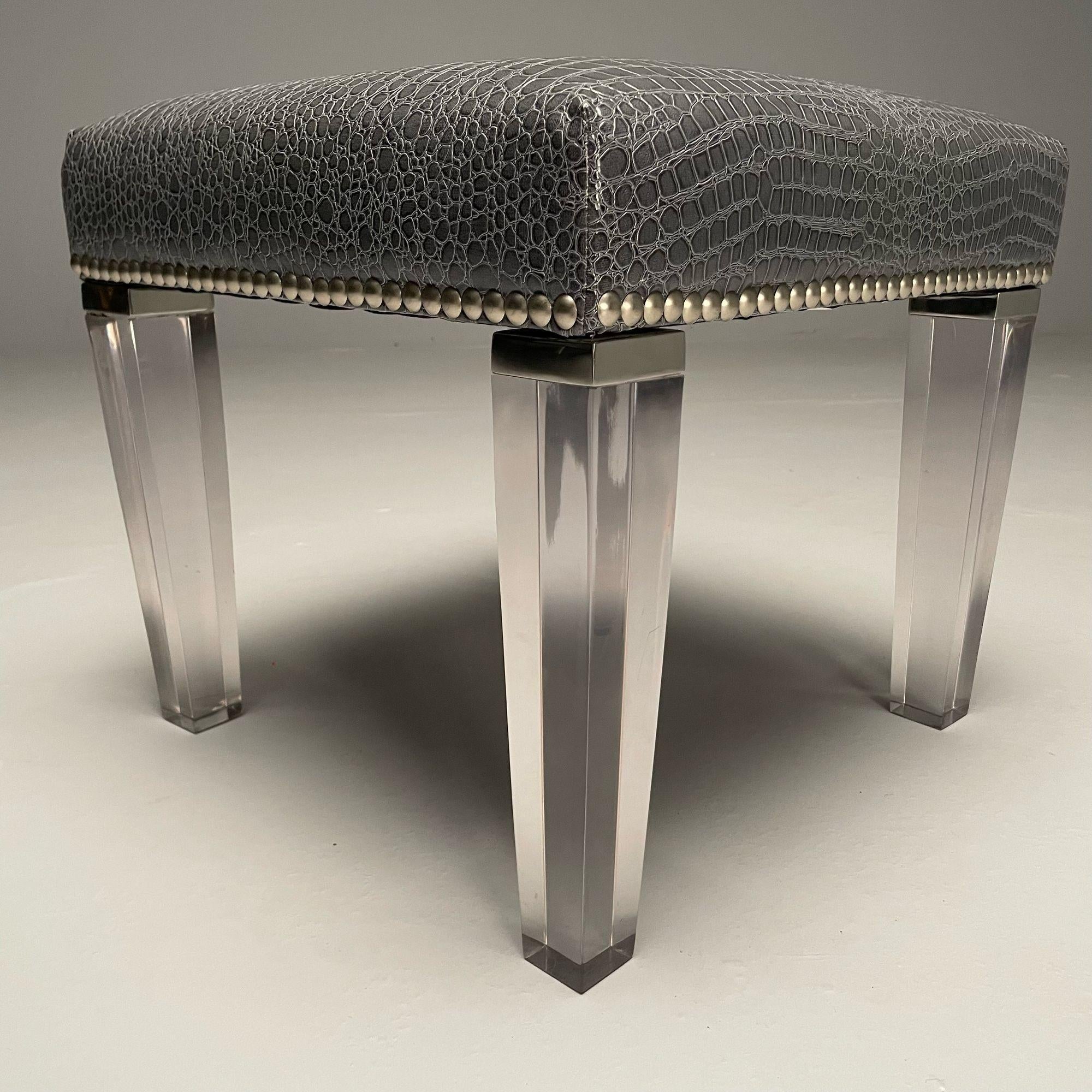 Contemporary_Modern_Footstool_Chrome_Acrylic_Faux_Snakeskin_2010s_USA