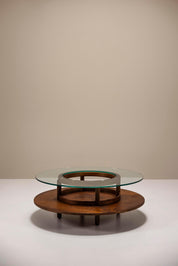 Round_Coffee_Table_In_Glass_And_Teak_By_Gianfranco_Frattini_for_Cassina,_Italy