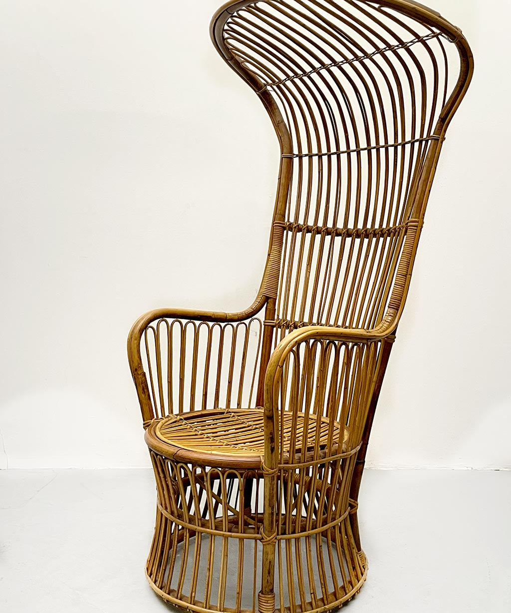 Italian_high_back_rattan_woven_armchair,_Bonacina