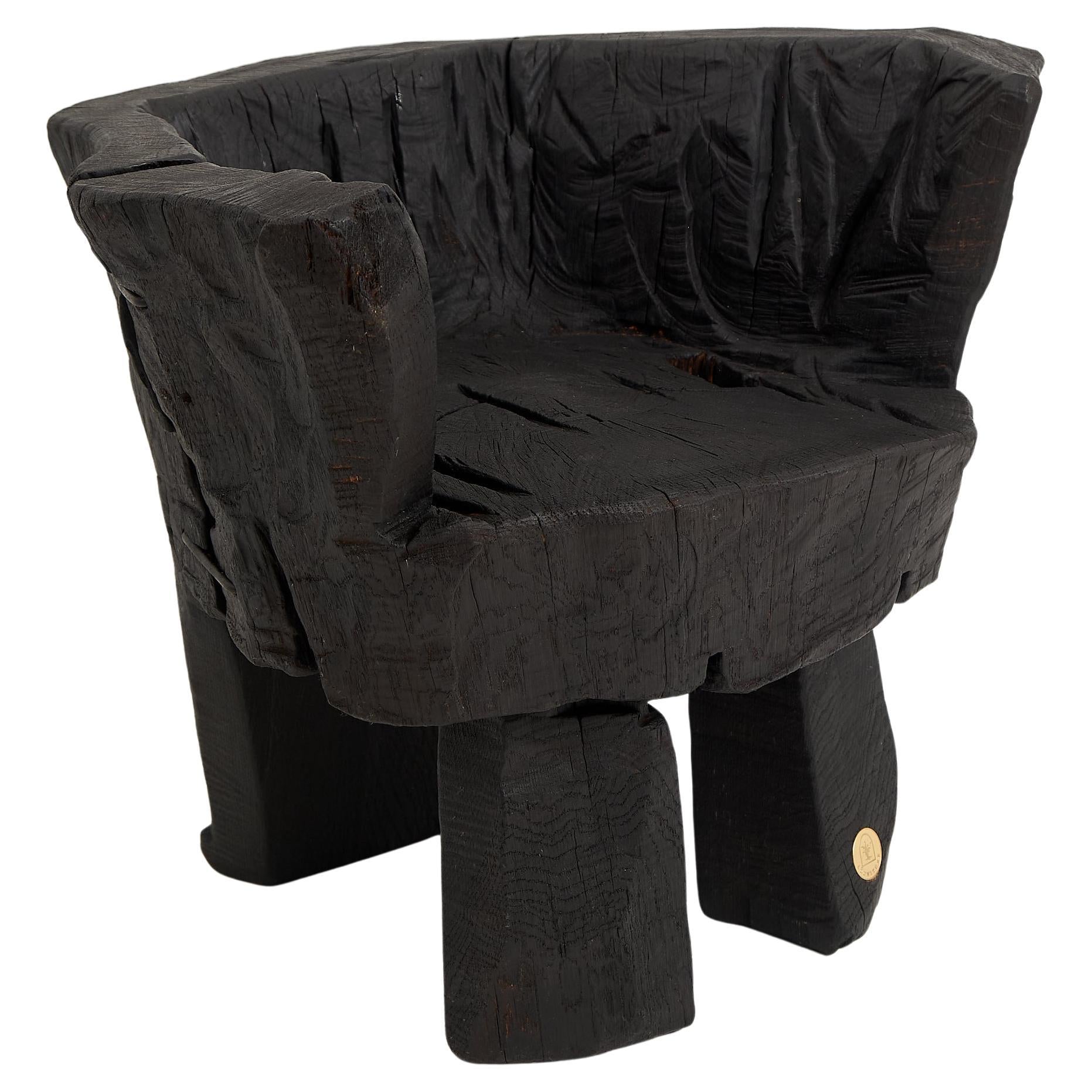 Logniture,_Brutalist_Sculptural_Armchair,_Solid_Burnt_Oak_Wood