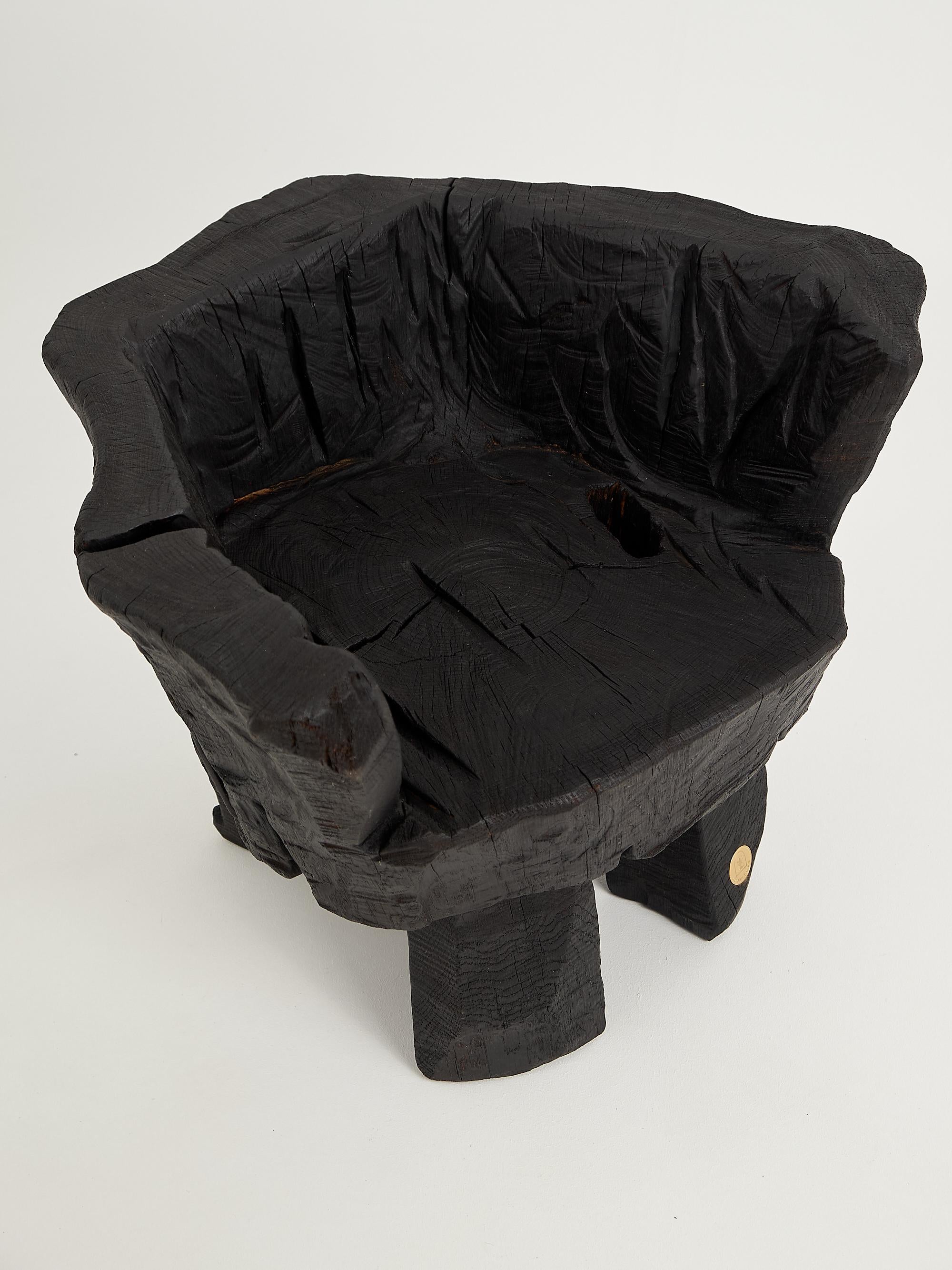 Logniture,_Brutalist_Sculptural_Armchair,_Solid_Burnt_Oak_Wood