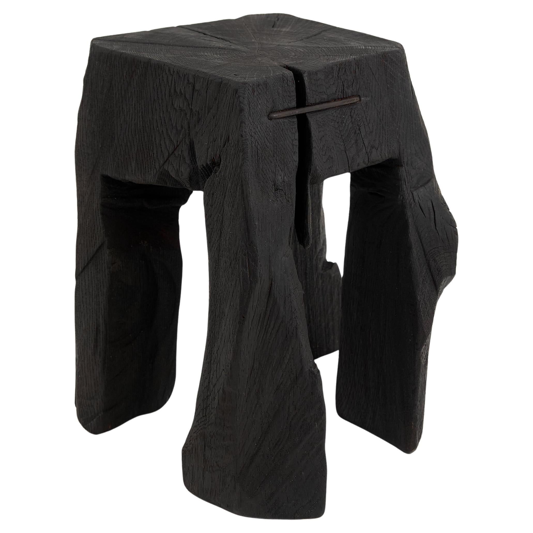 Rustic_Sculptural_Side_Table,_Stool,_Burnt_Black_Oak_Wood,_Unique,_Logniture