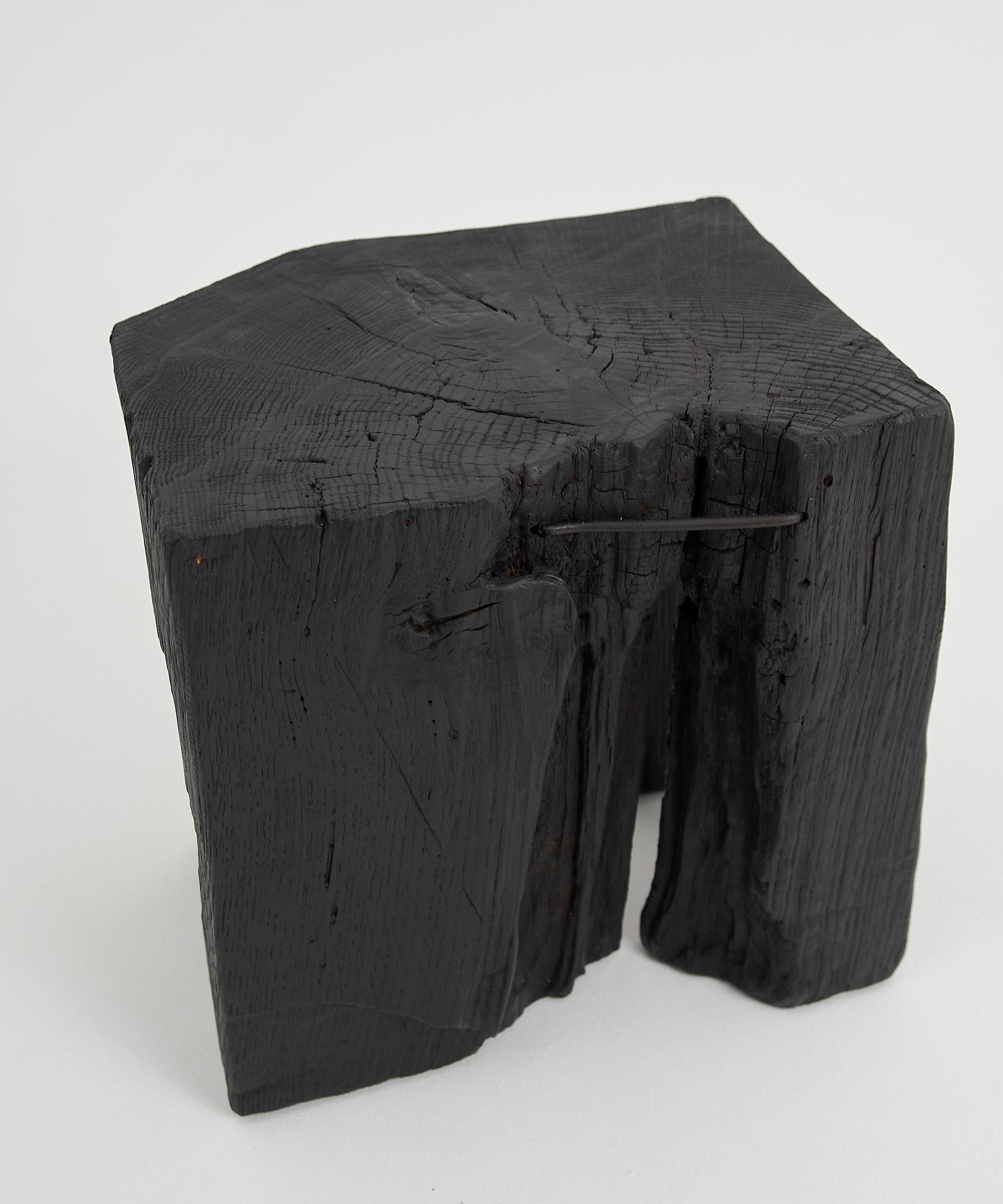 Rustic_Sculptural_Side_Table,_Stool,_Burnt_Black_Oak_Wood,_Logniture