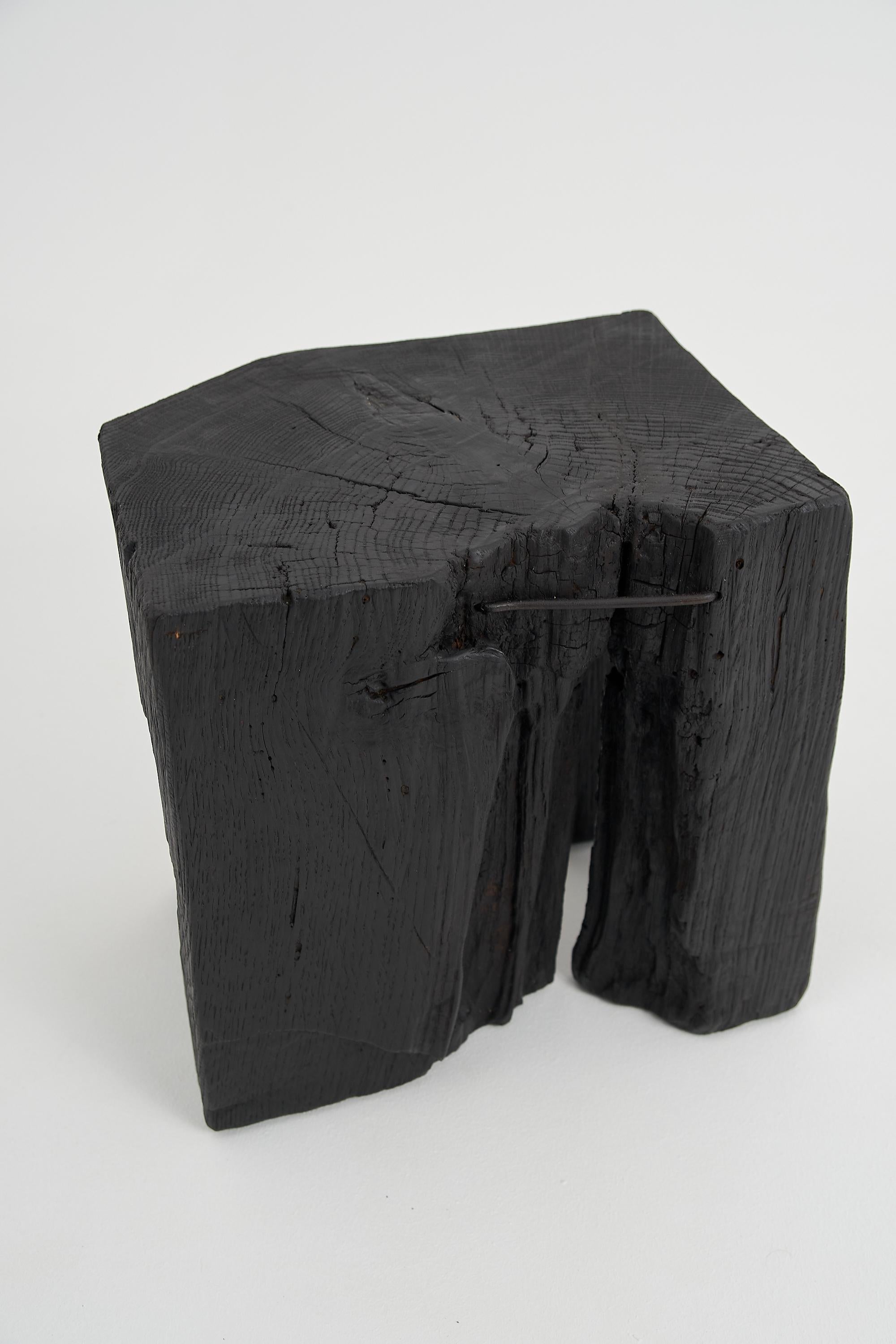 Rustic_Sculptural_Side_Table,_Stool,_Burnt_Black_Oak_Wood,_Logniture