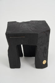 Rustic_Sculptural_Side_Table,_Stool,_Burnt_Black_Oak_Wood,_Logniture