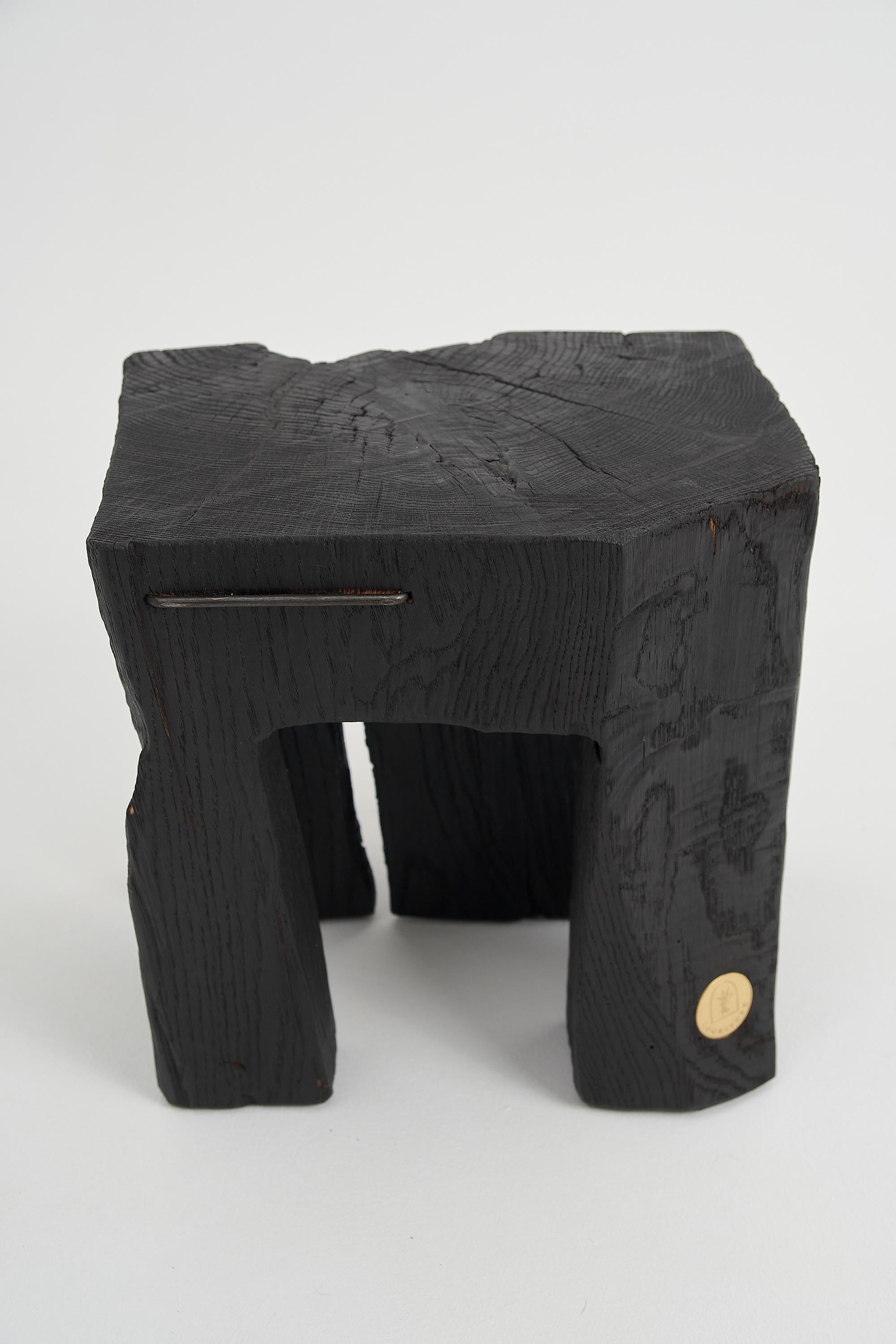 Rustic_Sculptural_Side_Table,_Stool,_Burnt_Black_Oak_Wood,_Logniture