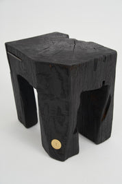 Rustic_Sculptural_Side_Table,_Stool,_Burnt_Black_Oak_Wood,_Logniture