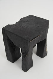 Rustic_Sculptural_Side_Table,_Stool,_Burnt_Black_Oak_Wood,_Logniture