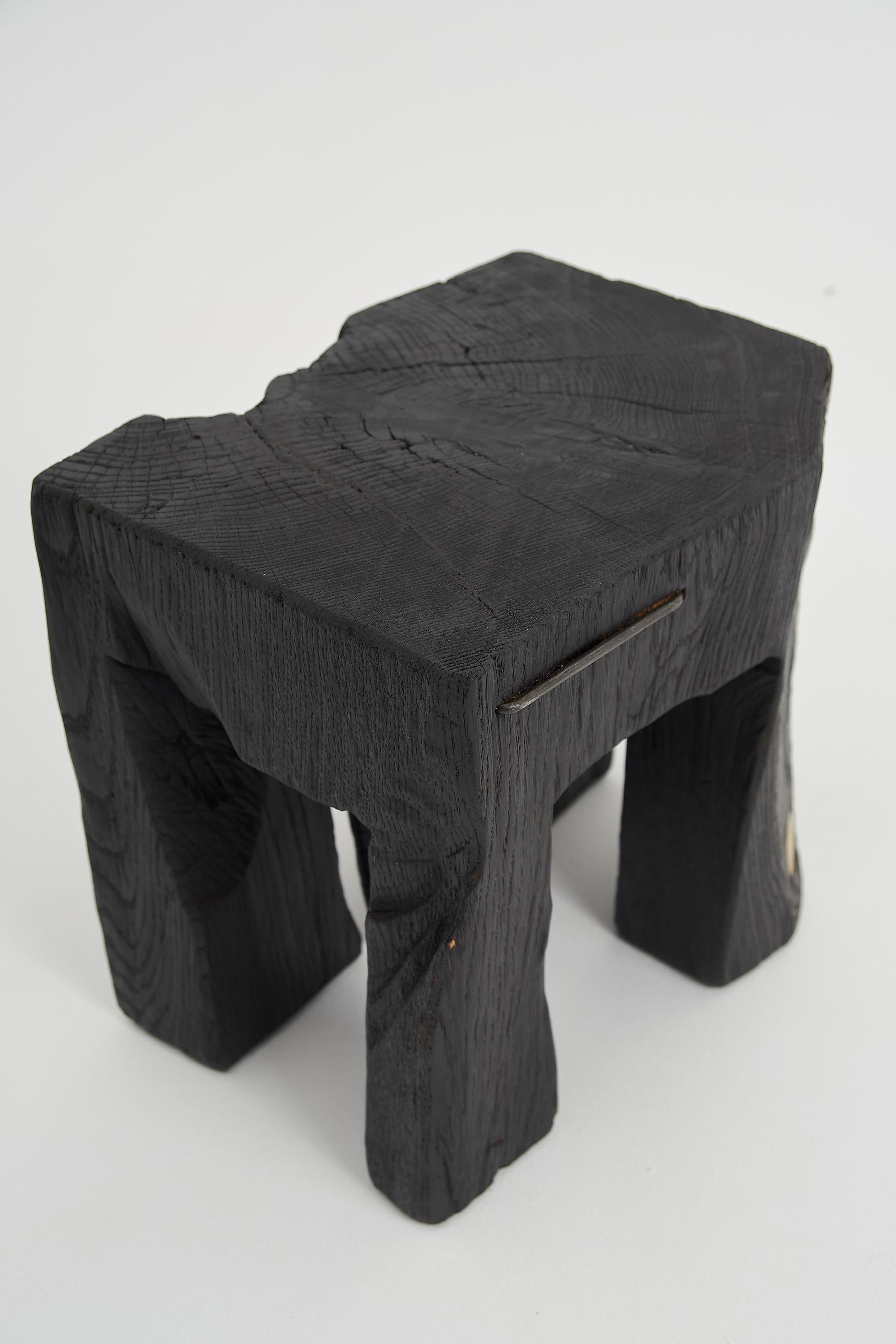 Rustic_Sculptural_Side_Table,_Stool,_Burnt_Black_Oak_Wood,_Logniture