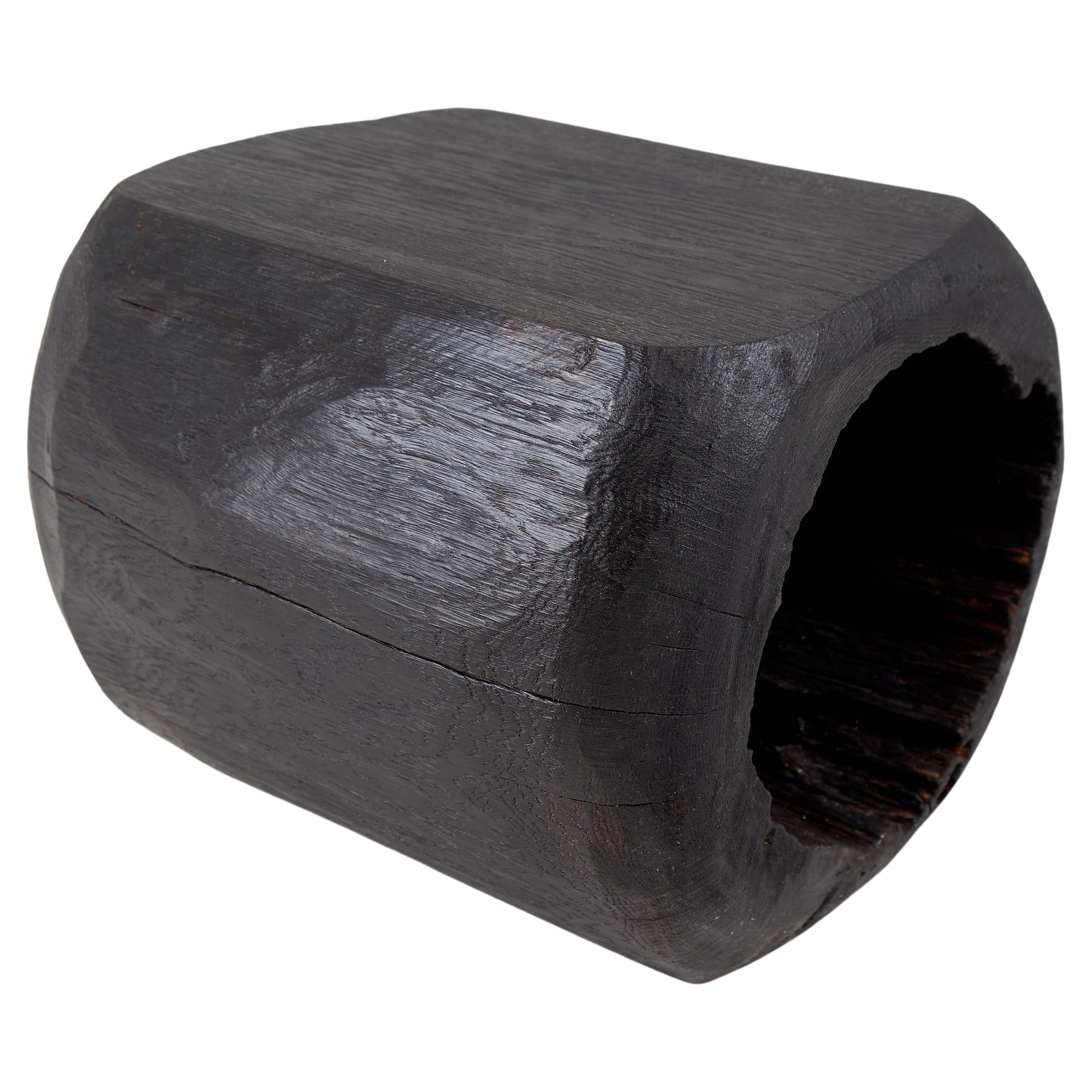 Rustic_Side_Table,_Stool,_Burnt_Black_Oak_Wood