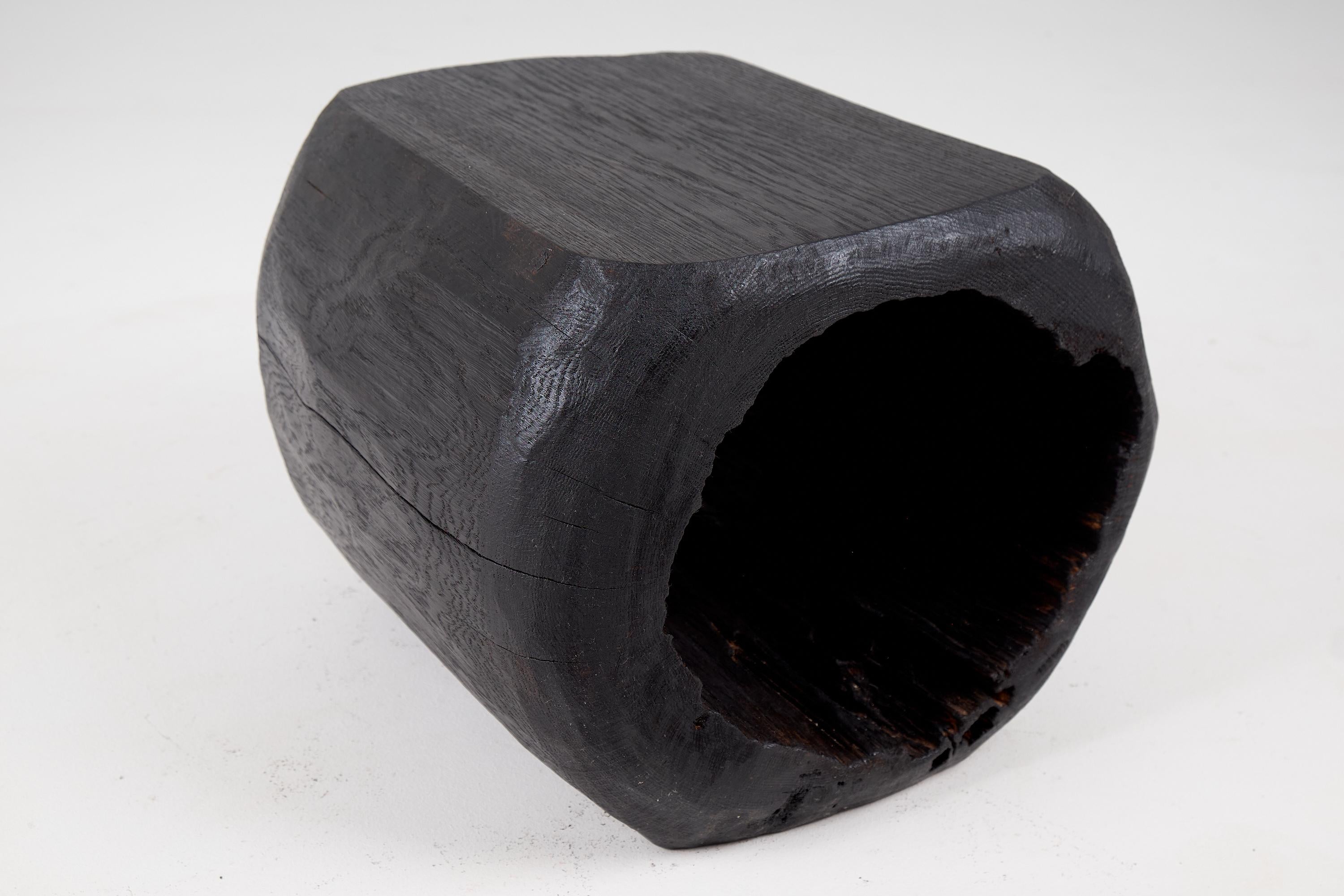 Rustic_Side_Table,_Stool,_Burnt_Black_Oak_Wood