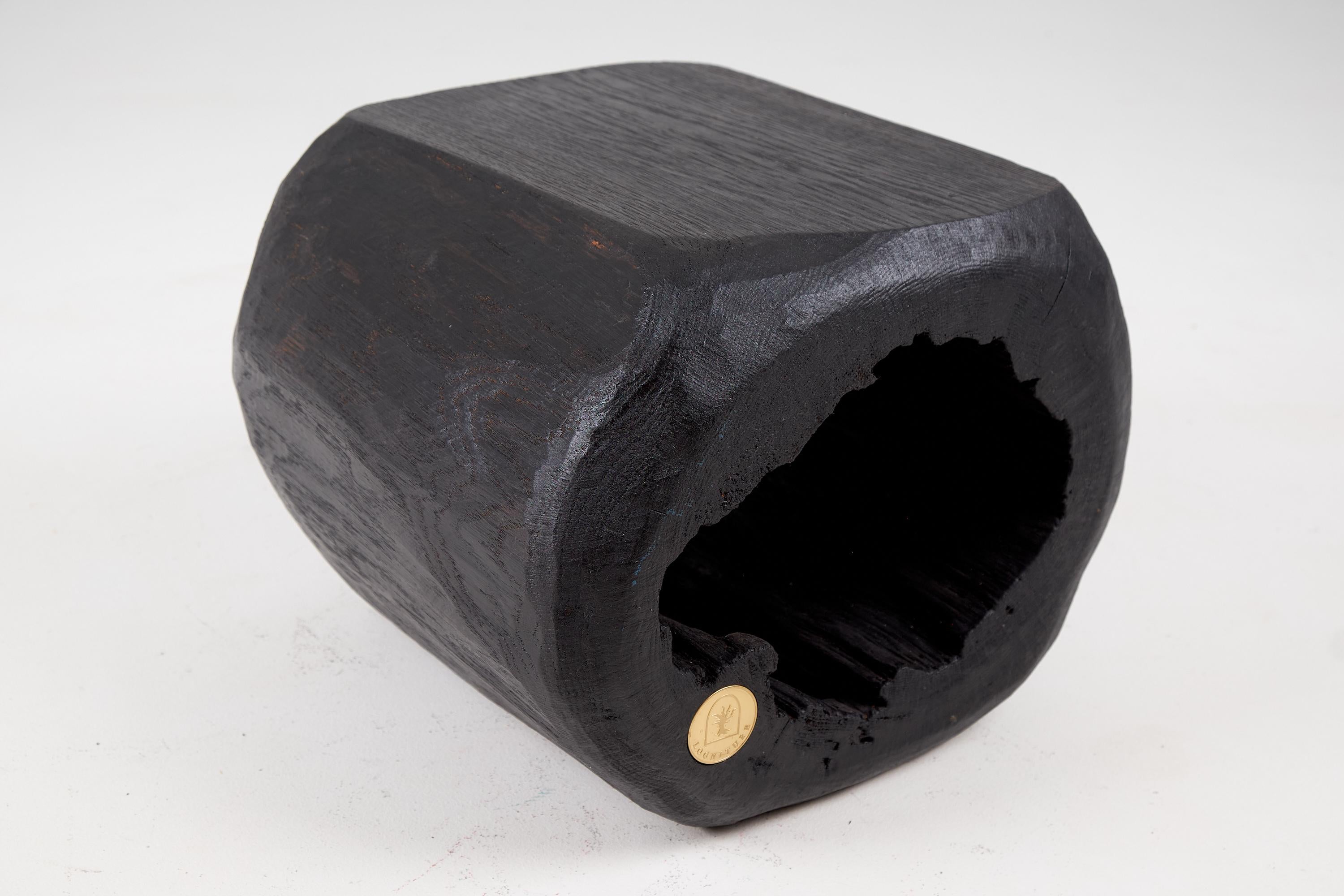 Rustic_Side_Table,_Stool,_Burnt_Black_Oak_Wood