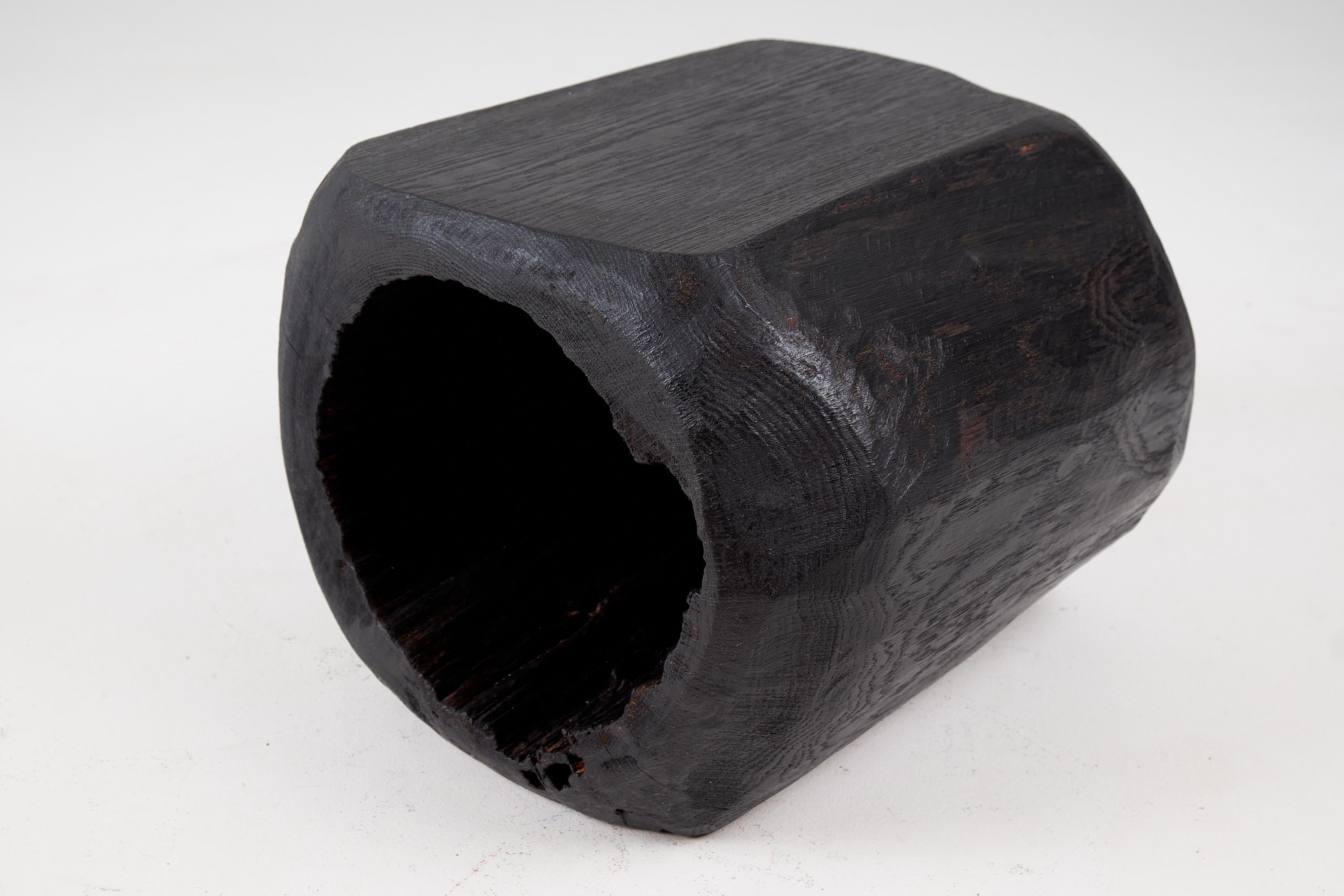 Rustic_Side_Table,_Stool,_Burnt_Black_Oak_Wood