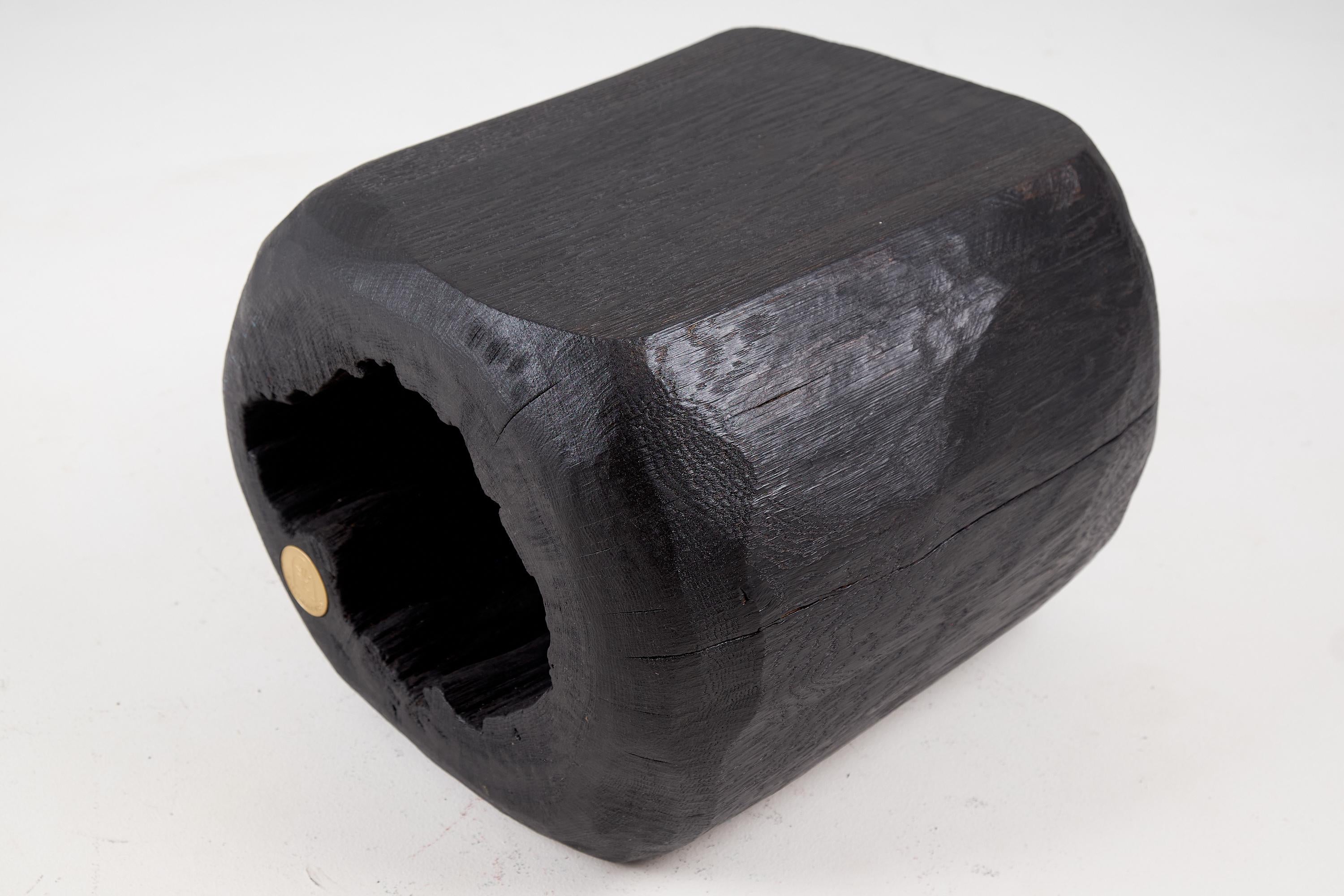 Rustic_Side_Table,_Stool,_Burnt_Black_Oak_Wood