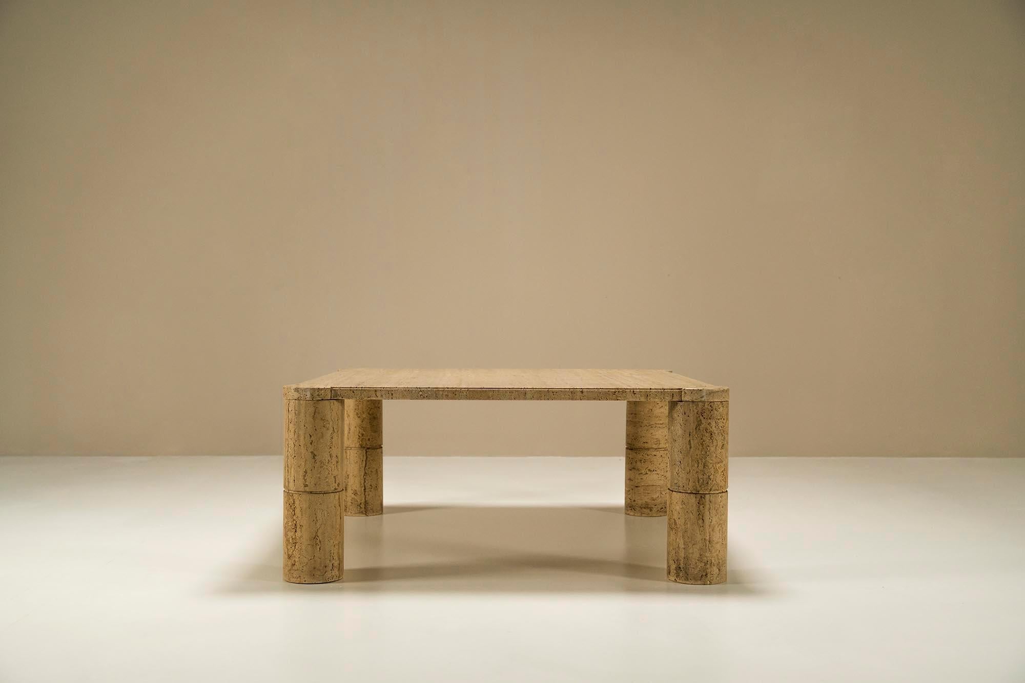 Travertine_Square_Coffee_Table_with_Cylindrical_Legs,_France,_1970s