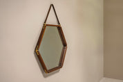 Hexagonal_Wall_Mirror_in_Teak_with_Brass_and_Leather_Strap_1960s_Italy