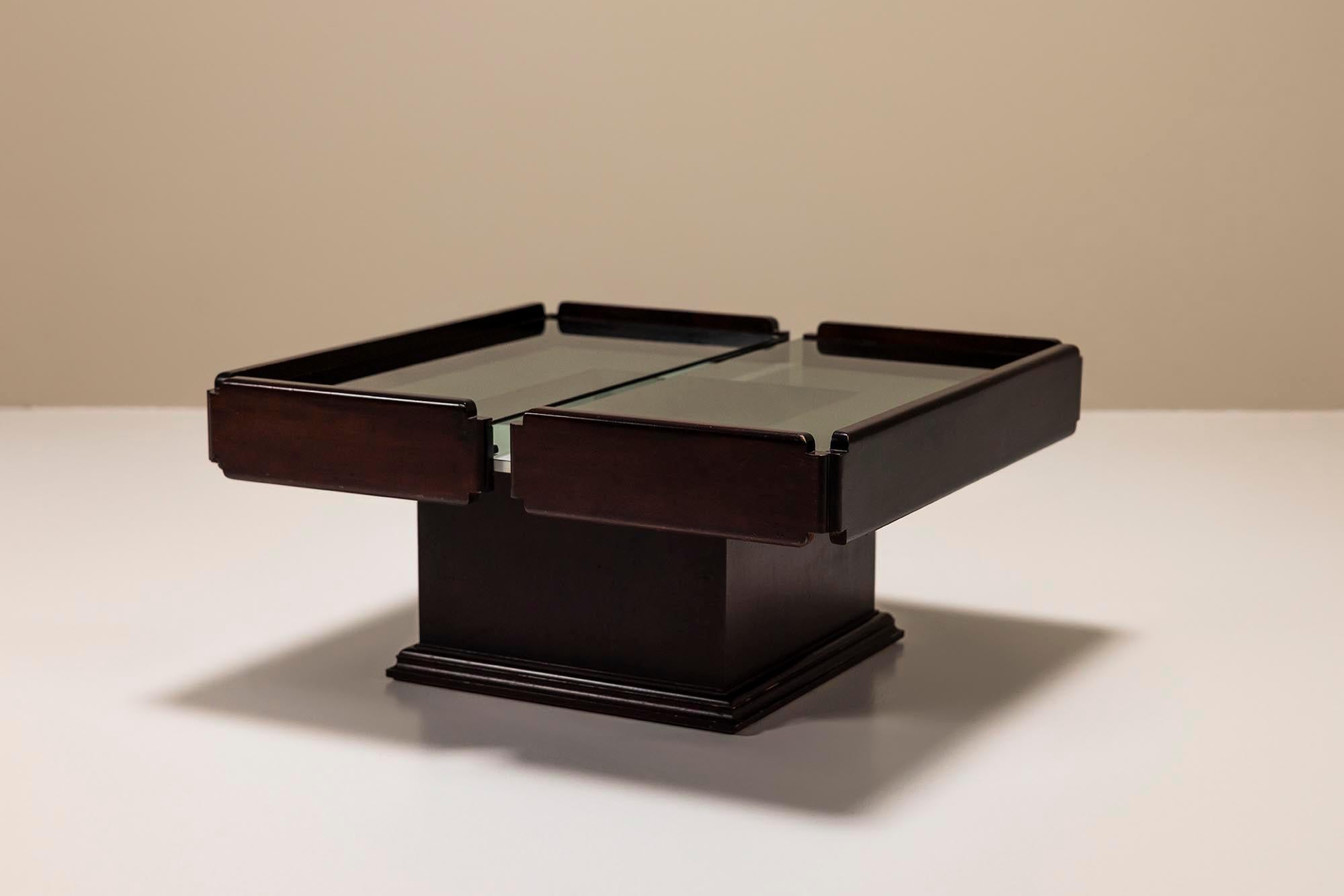 Square_Extendable_Coffee_Table_In_Stained_Beech_With_Glass_Top,_Italy_1960's