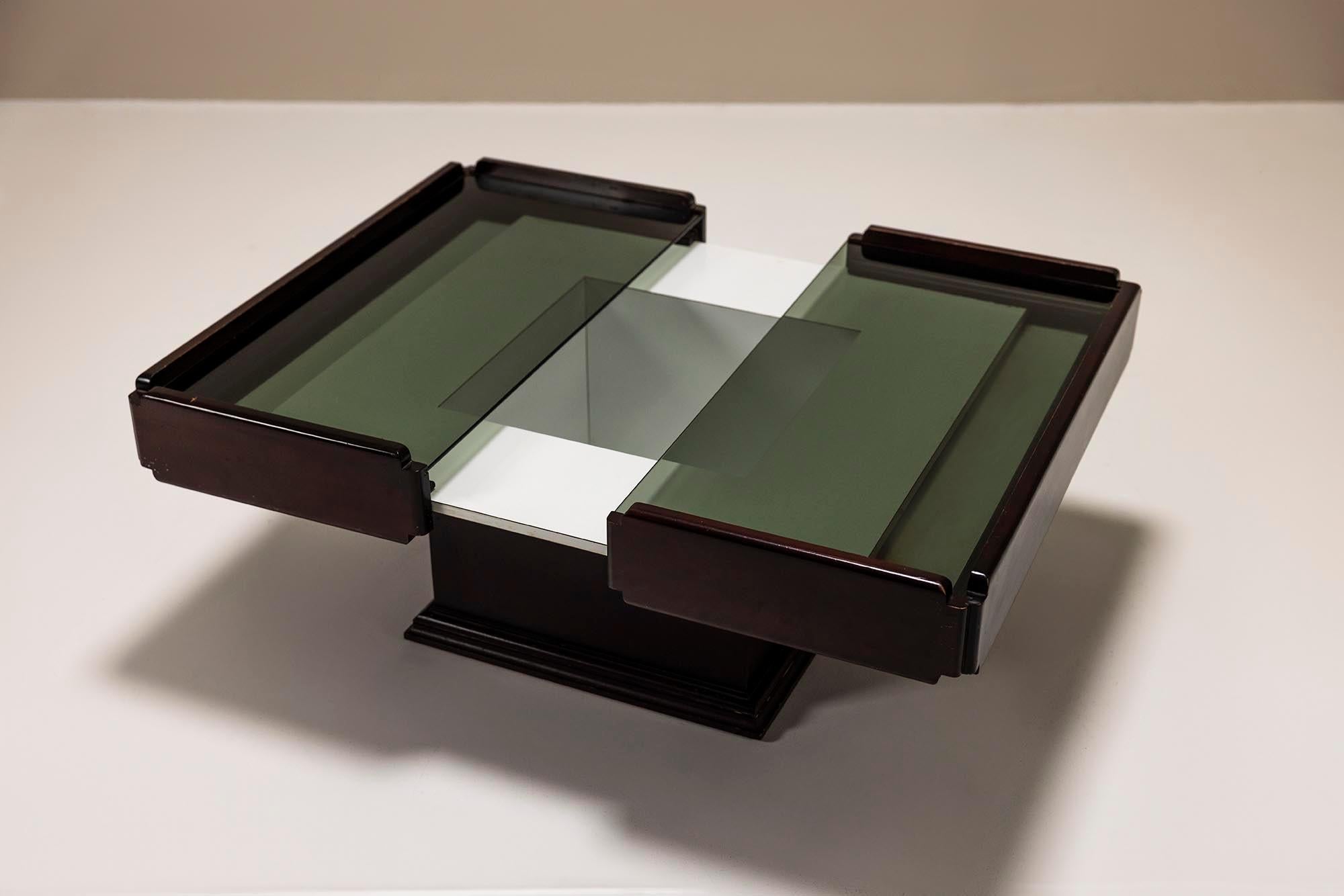 Square_Extendable_Coffee_Table_In_Stained_Beech_With_Glass_Top,_Italy_1960's