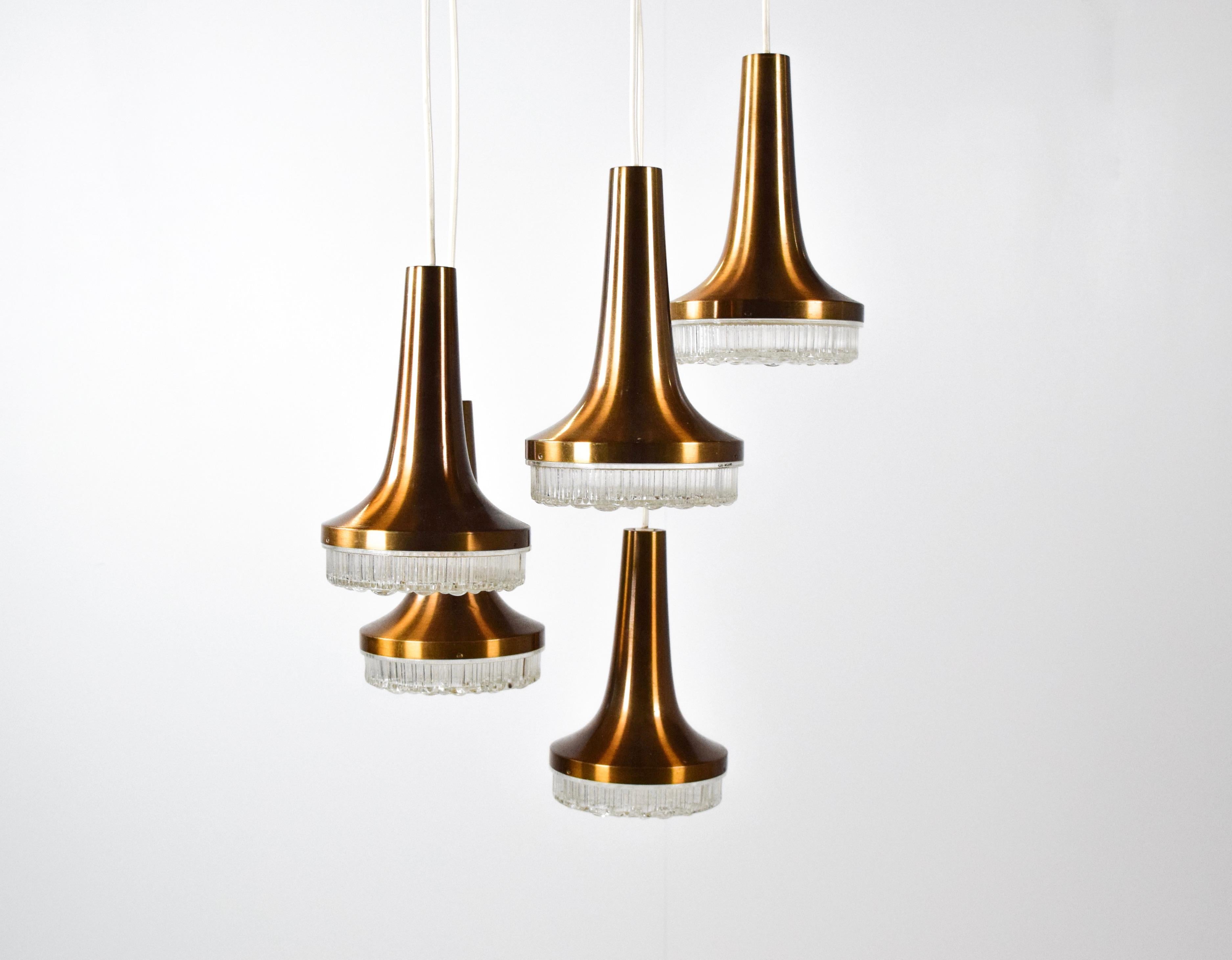 Stilux_Milano_Chandelier_with_Copper_and_Crystal_Glass,_Italy