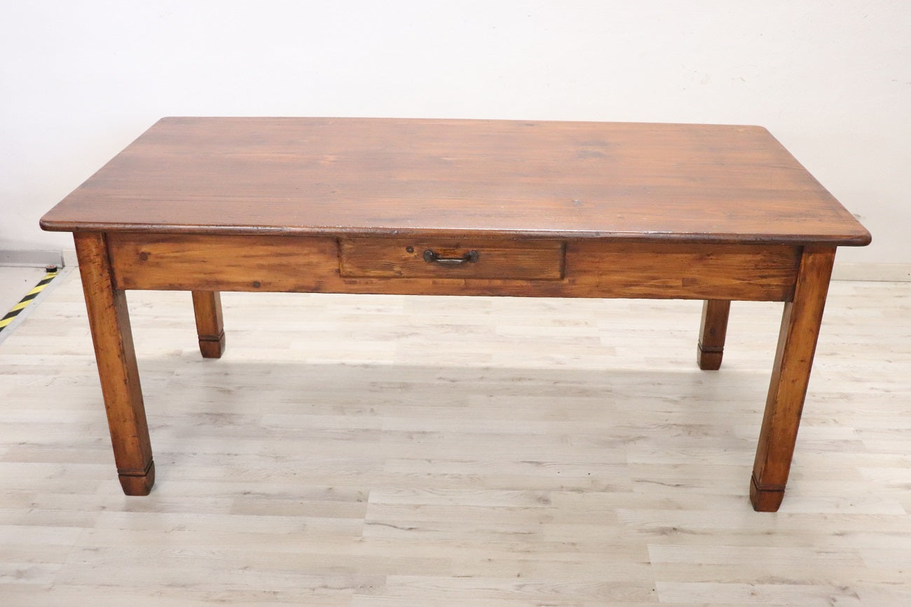 Vintage_Rustic_Kitchen_Table_in_Fir_Wood,_Italy_Mid-20th_Century