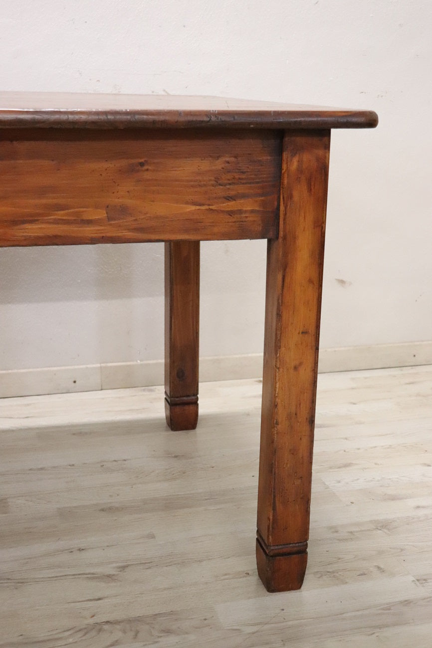Vintage_Rustic_Kitchen_Table_in_Fir_Wood,_Italy_Mid-20th_Century