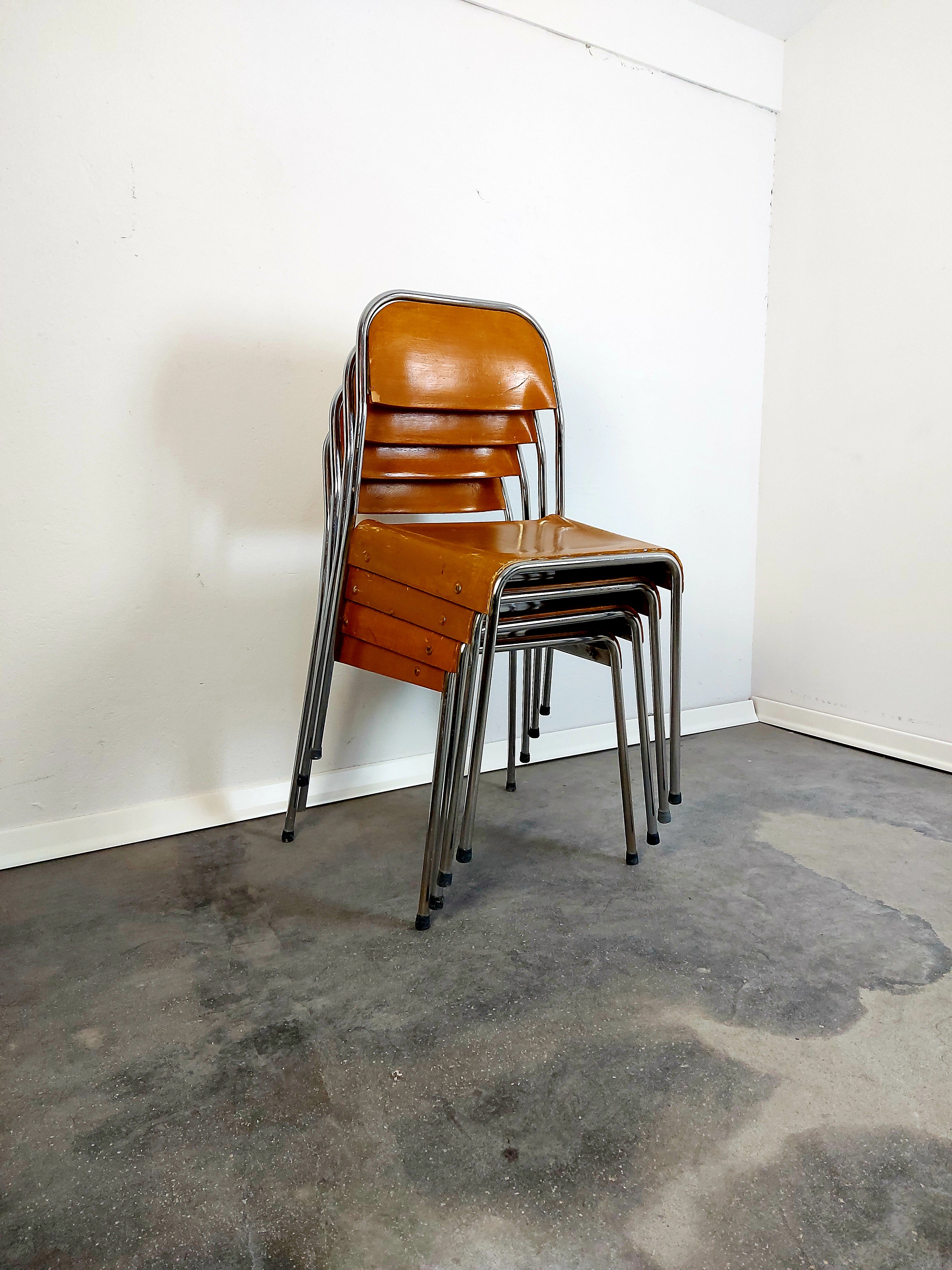 1970s_Stol_Kamnik_Stackable_Chrome_&_Plywood_Chairs_-_Vintage_Industrial/Mid-Century