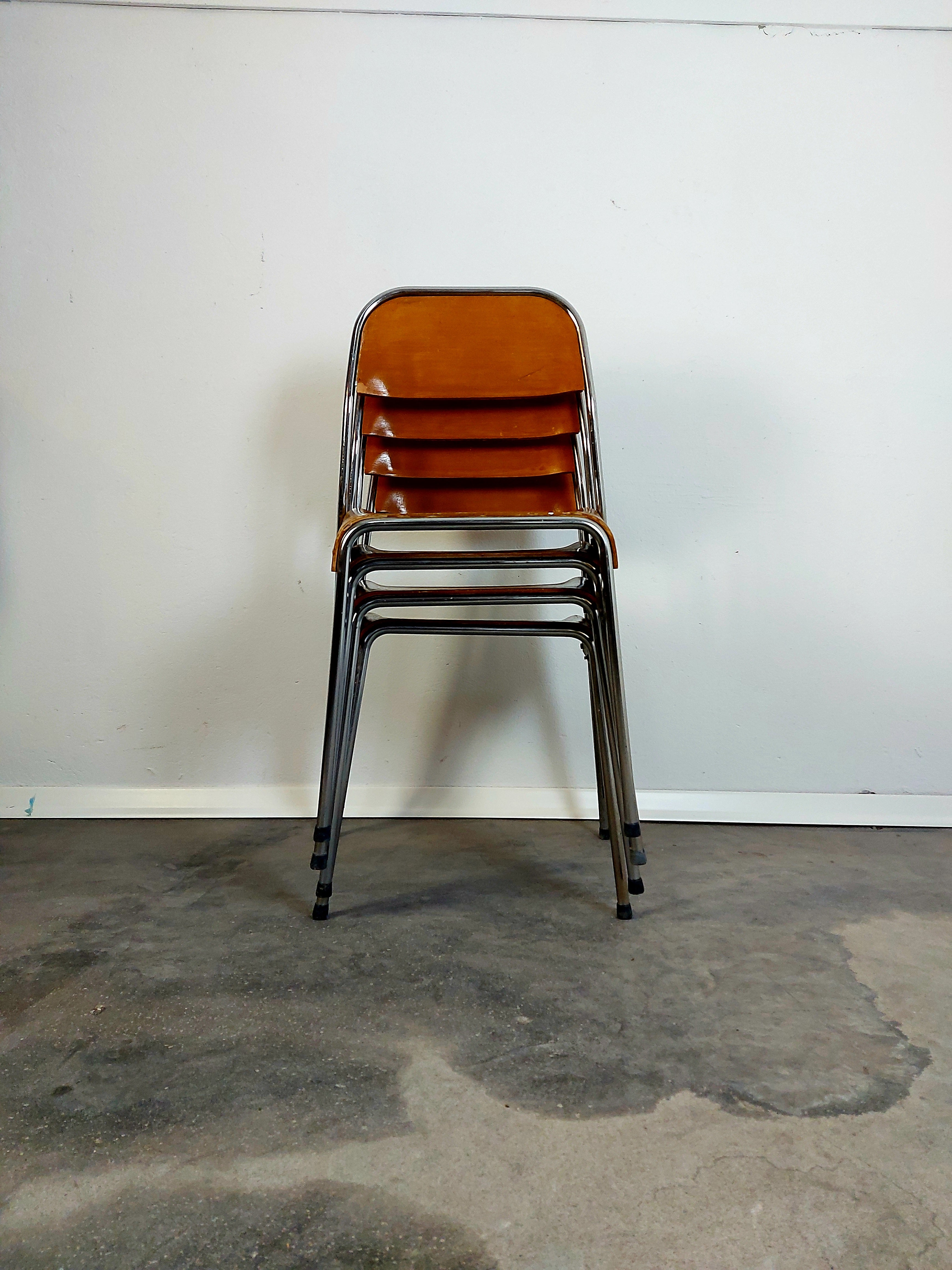 1970s_Stol_Kamnik_Stackable_Chrome_&_Plywood_Chairs_-_Vintage_Industrial/Mid-Century