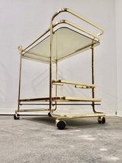 1980s_Italian_Brass_Bar_Cart_with_Smoked_Glass_&_Gold-Mirror_Shelf_(Hollywood_Regency)