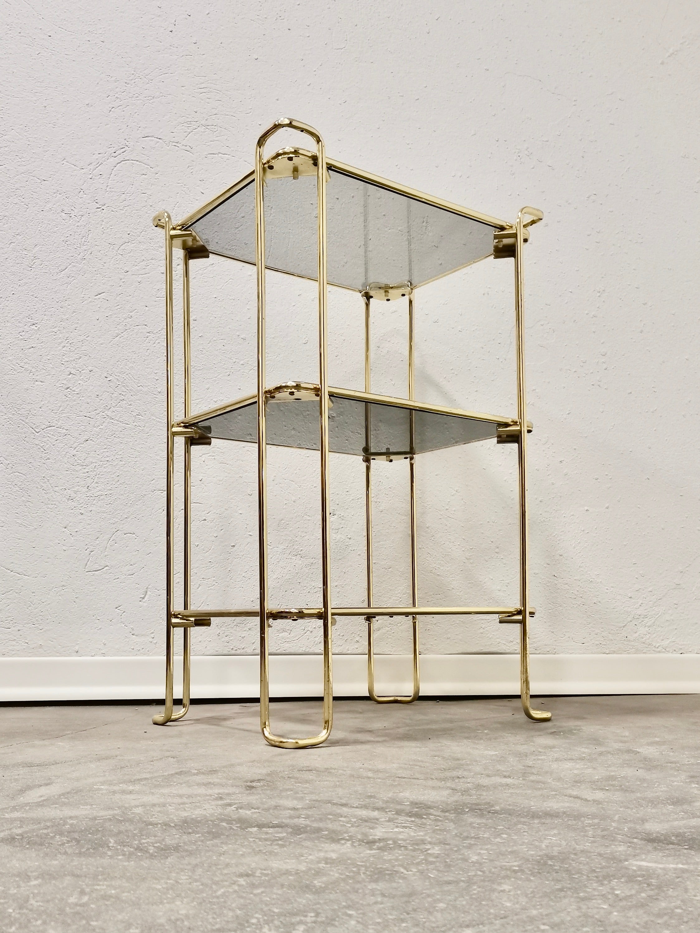 1980s_Italian_Brass_Bar_Stand_or_Side_Table_with_Smoked_Glass_(Hollywood_Regency)
