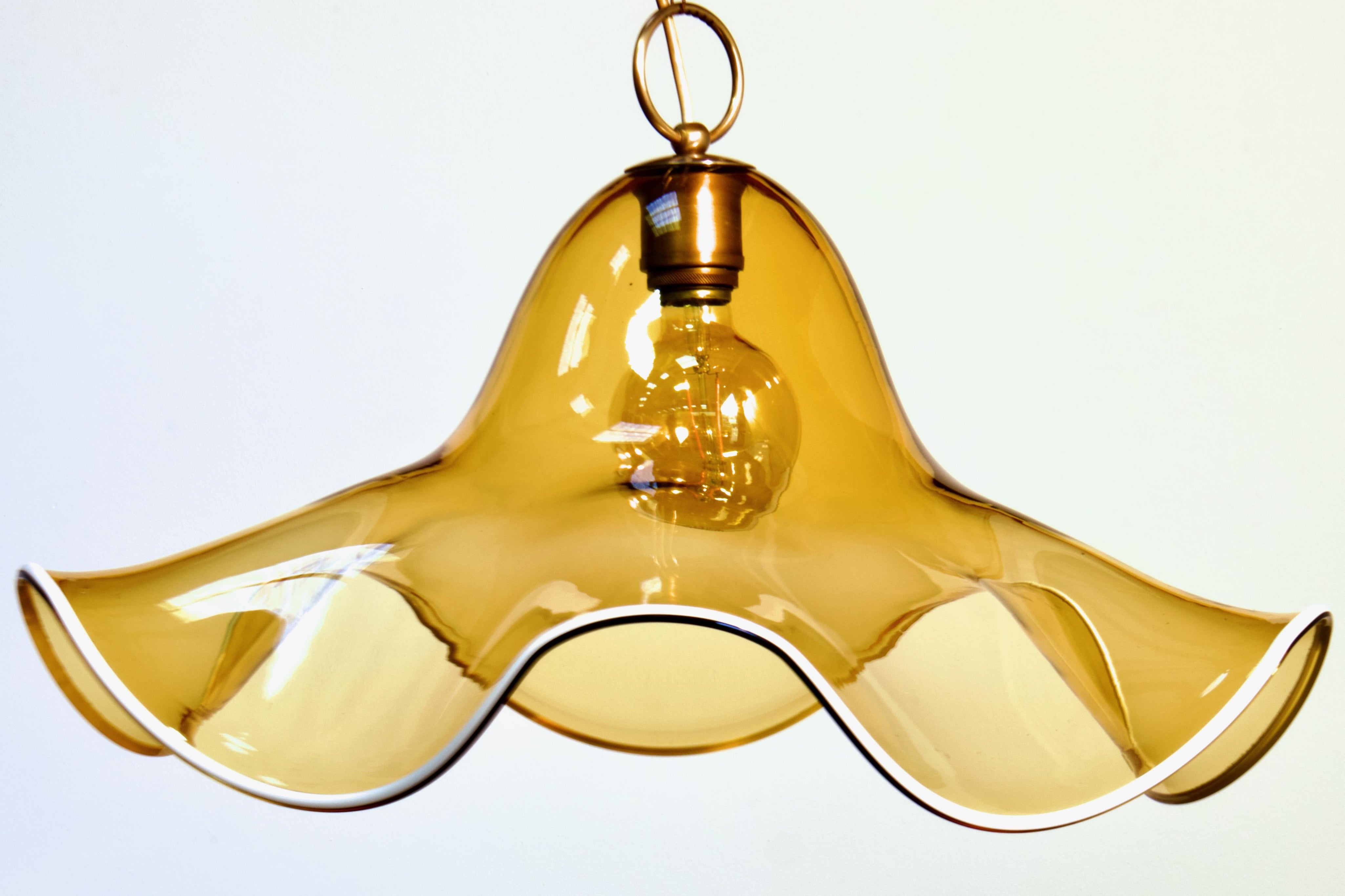 Murano_Glass_Pendant_Lamp,_La_Murrina,_Amber_Glass,_1970s,_Italy