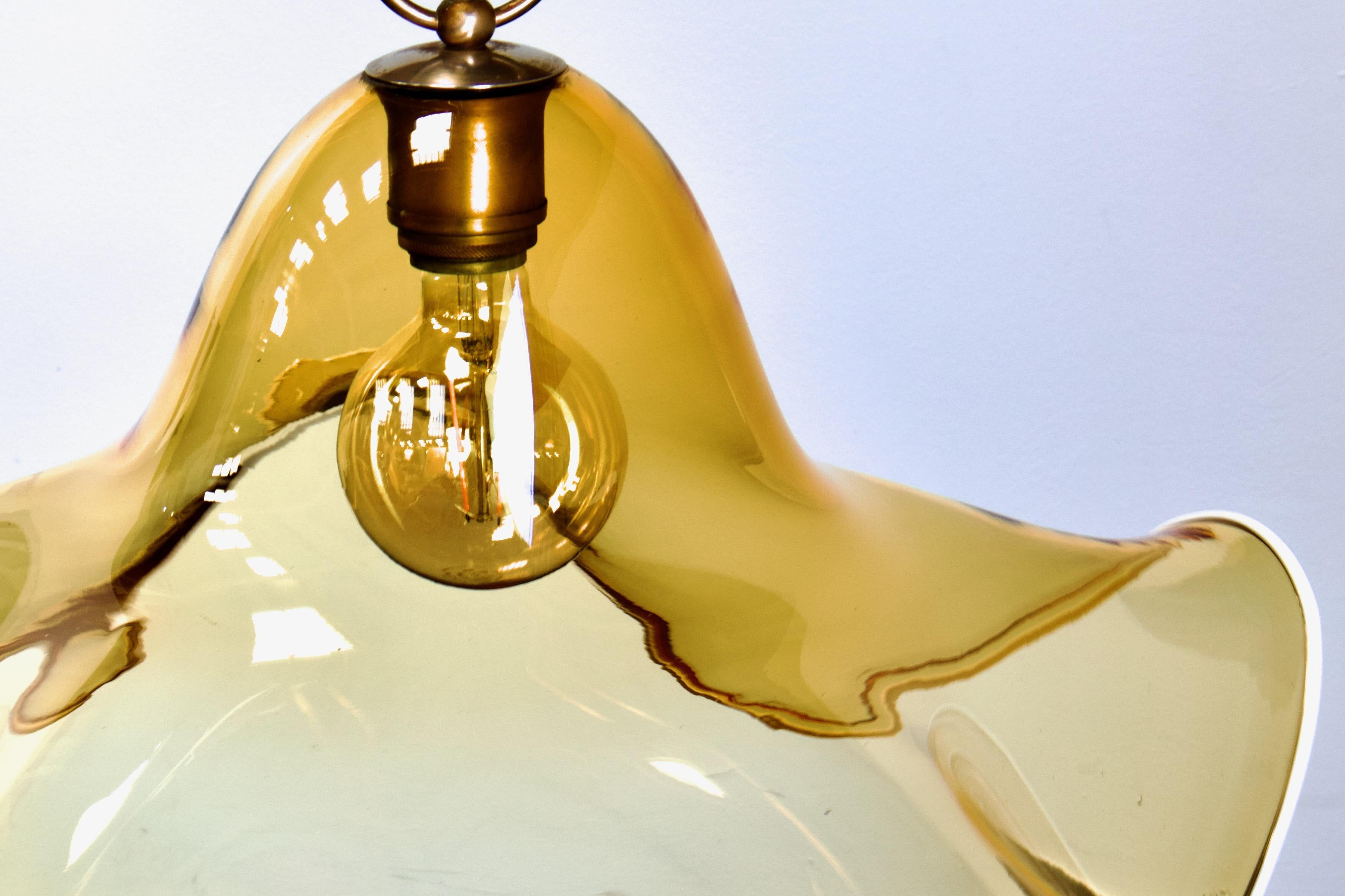 Murano_Glass_Pendant_Lamp,_La_Murrina,_Amber_Glass,_1970s,_Italy