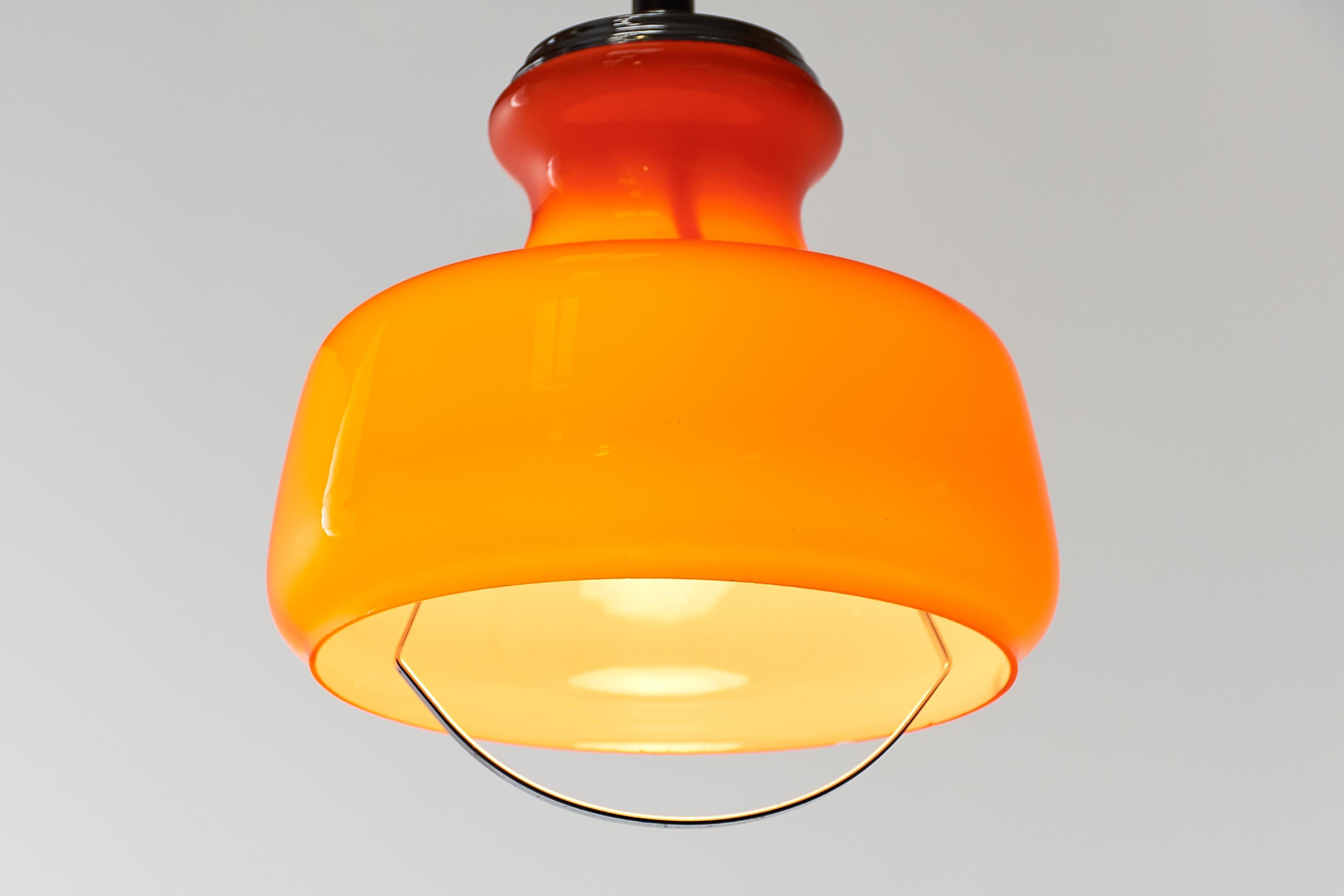 Pendant_Light,_Peill_&_Putzler,_Orange_Glass_And_Chrome,_Mid-Century,_Germany