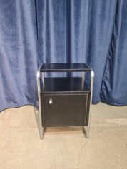 Vintage_Oak_Veneer_Bedside_Table_with_Chrome_Tubular_Frame,_Honey_and_Black_Finish