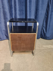 Vintage_Oak_Veneer_Bedside_Table_with_Chrome_Tubular_Frame,_Honey_and_Black_Finish