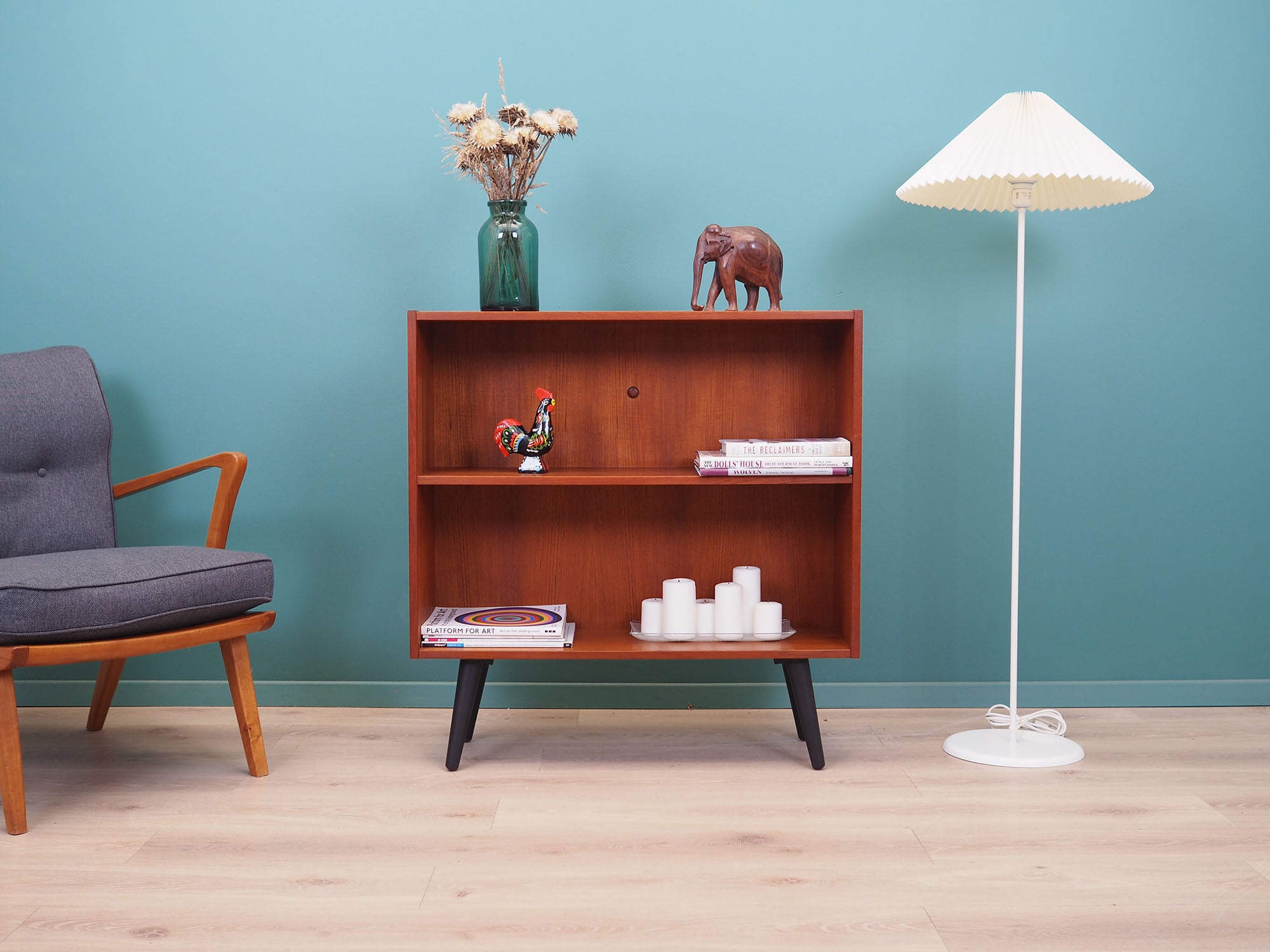 1970s_Danish_Teak_Bookcase_with_Black_Wooden_Legs,_Scandinavian,_Open_Shelving
