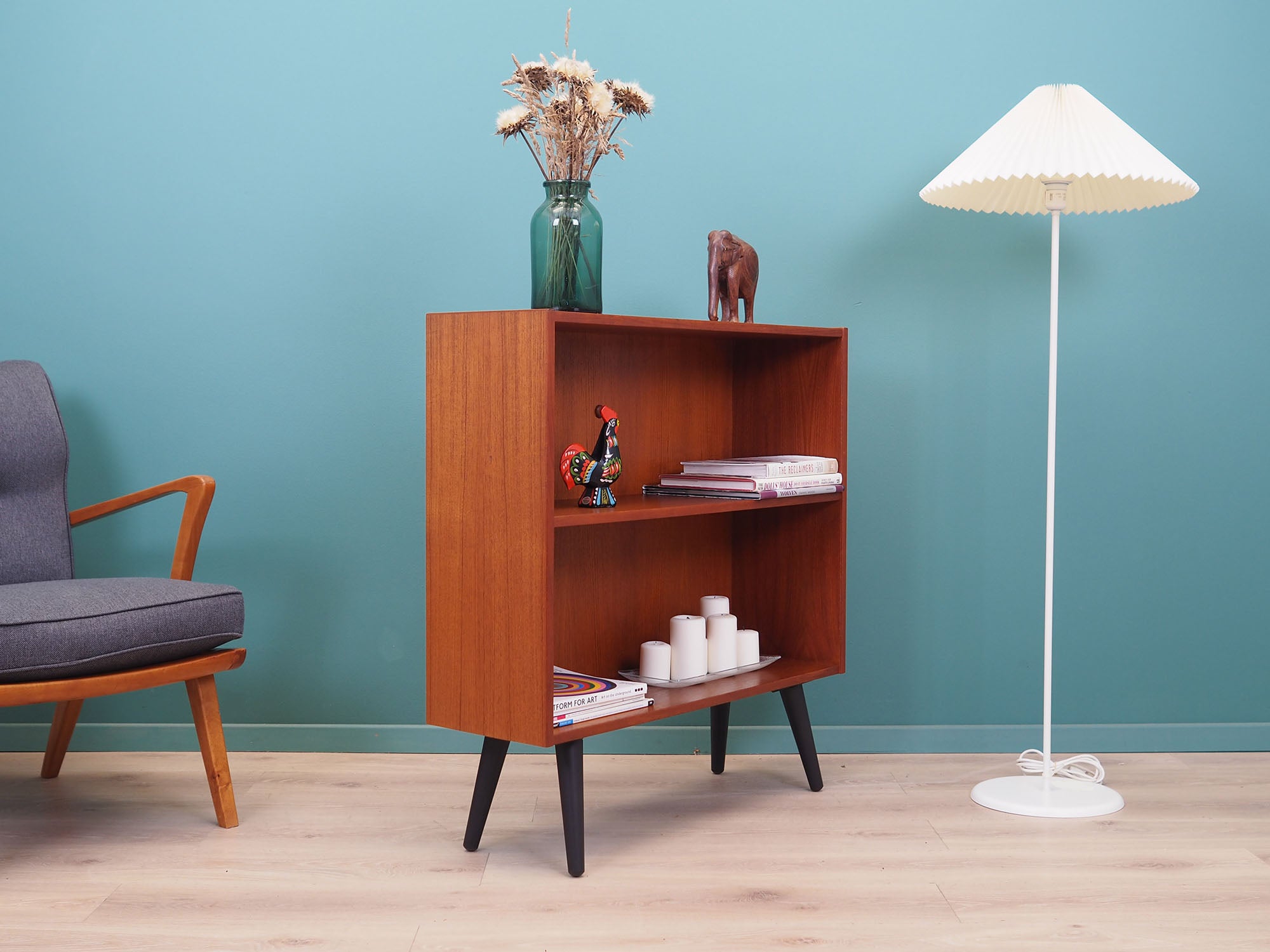 1970s_Danish_Teak_Bookcase_with_Black_Wooden_Legs,_Scandinavian,_Open_Shelving