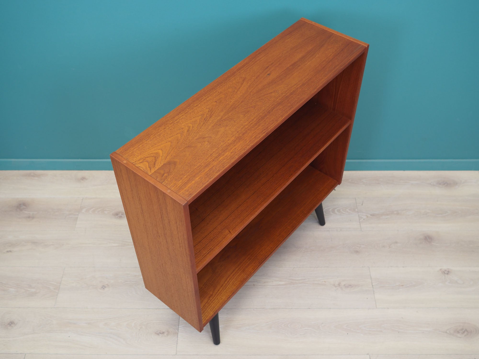 1970s_Danish_Teak_Bookcase_with_Black_Wooden_Legs,_Scandinavian,_Open_Shelving