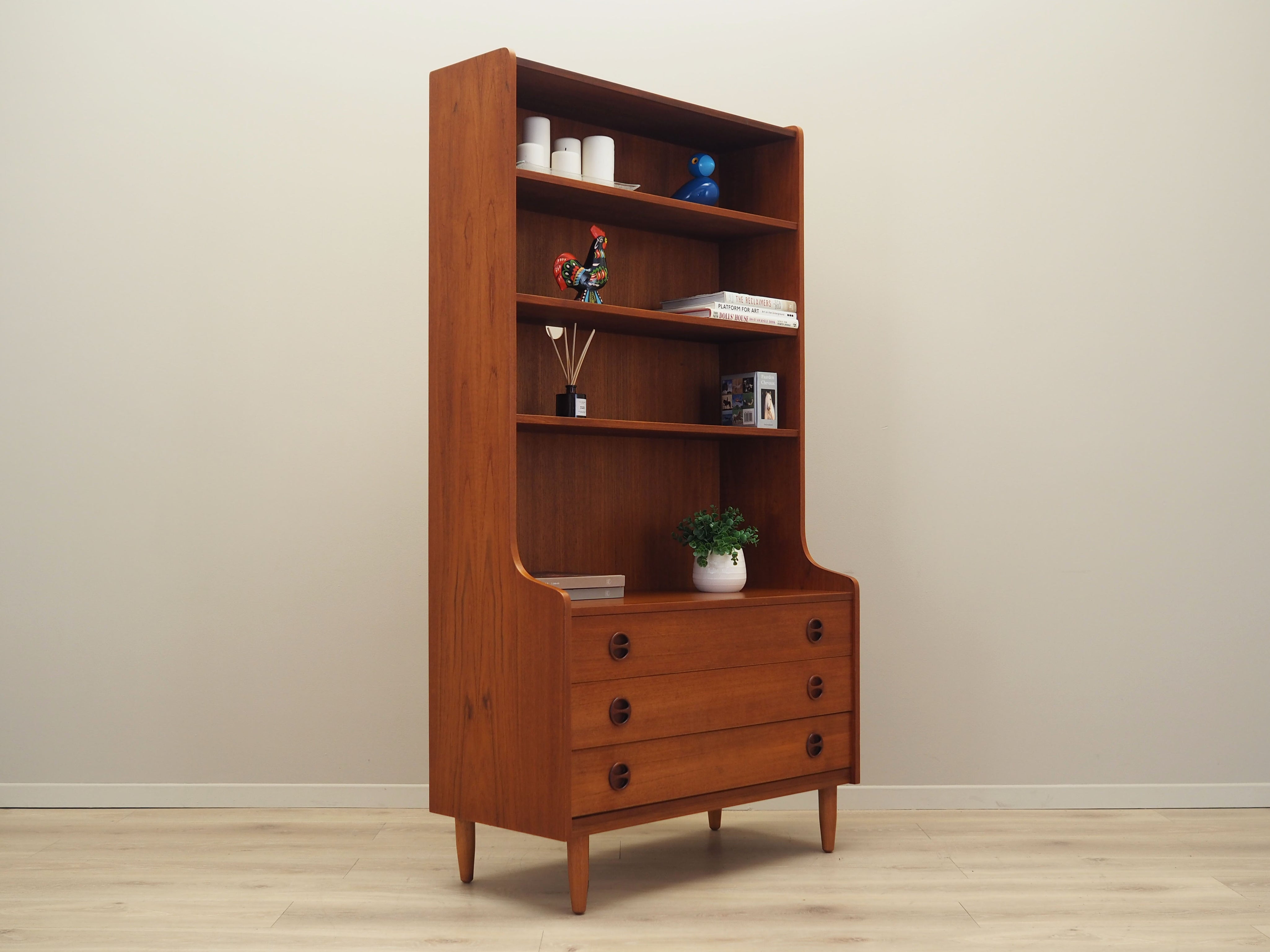 1960s_Danish_Teak_Bookcase_with_Three_Adjustable_Shelves,_Three_Drawers_and_Solid_Wood_Legs