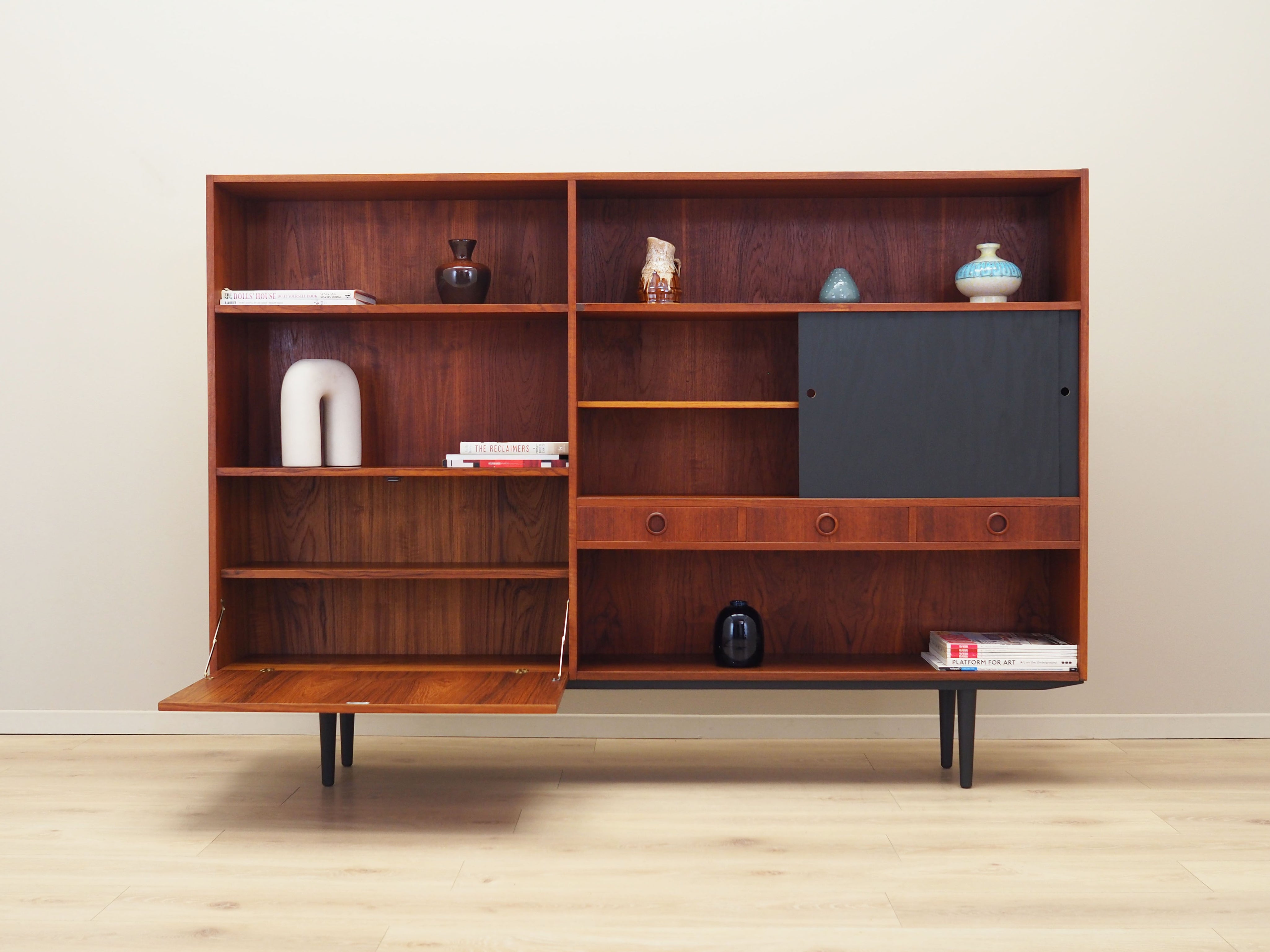 1970s_Danish_Teak_Bookcase_with_Sliding-Door_Cabinet,_Three_Drawers_and_Bar_Compartment